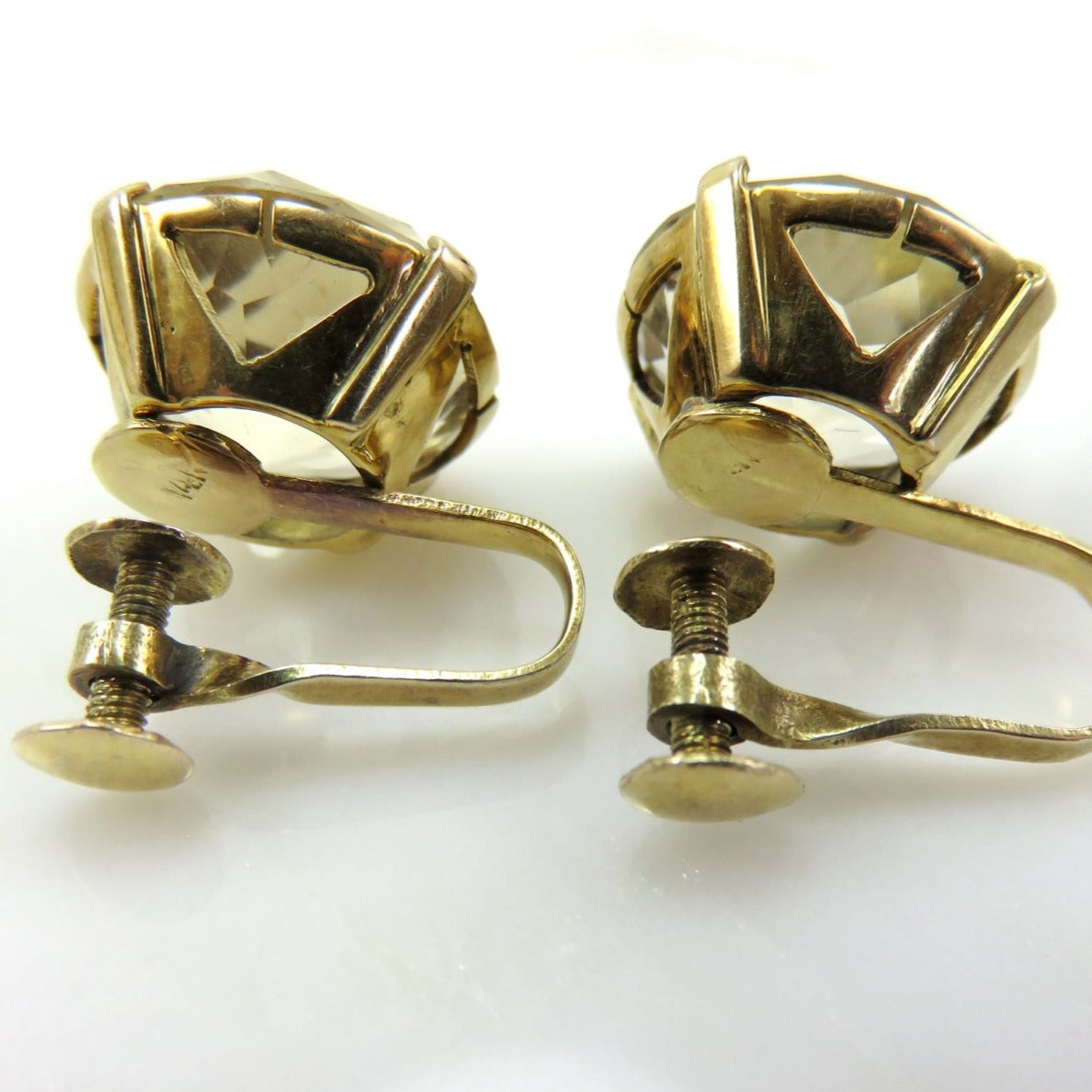 Circa 1960's Round Brilliant Cut Citrine Earrings set in 14KT Gold