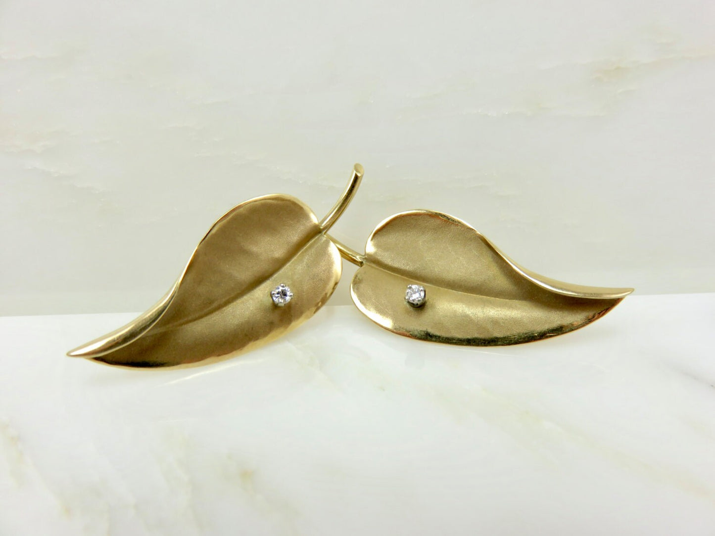 Circa 1960 14kt Gold and Diamond Leaf Earrings