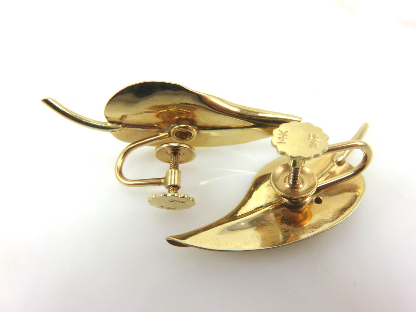 Circa 1960 14kt Gold and Diamond Leaf Earrings