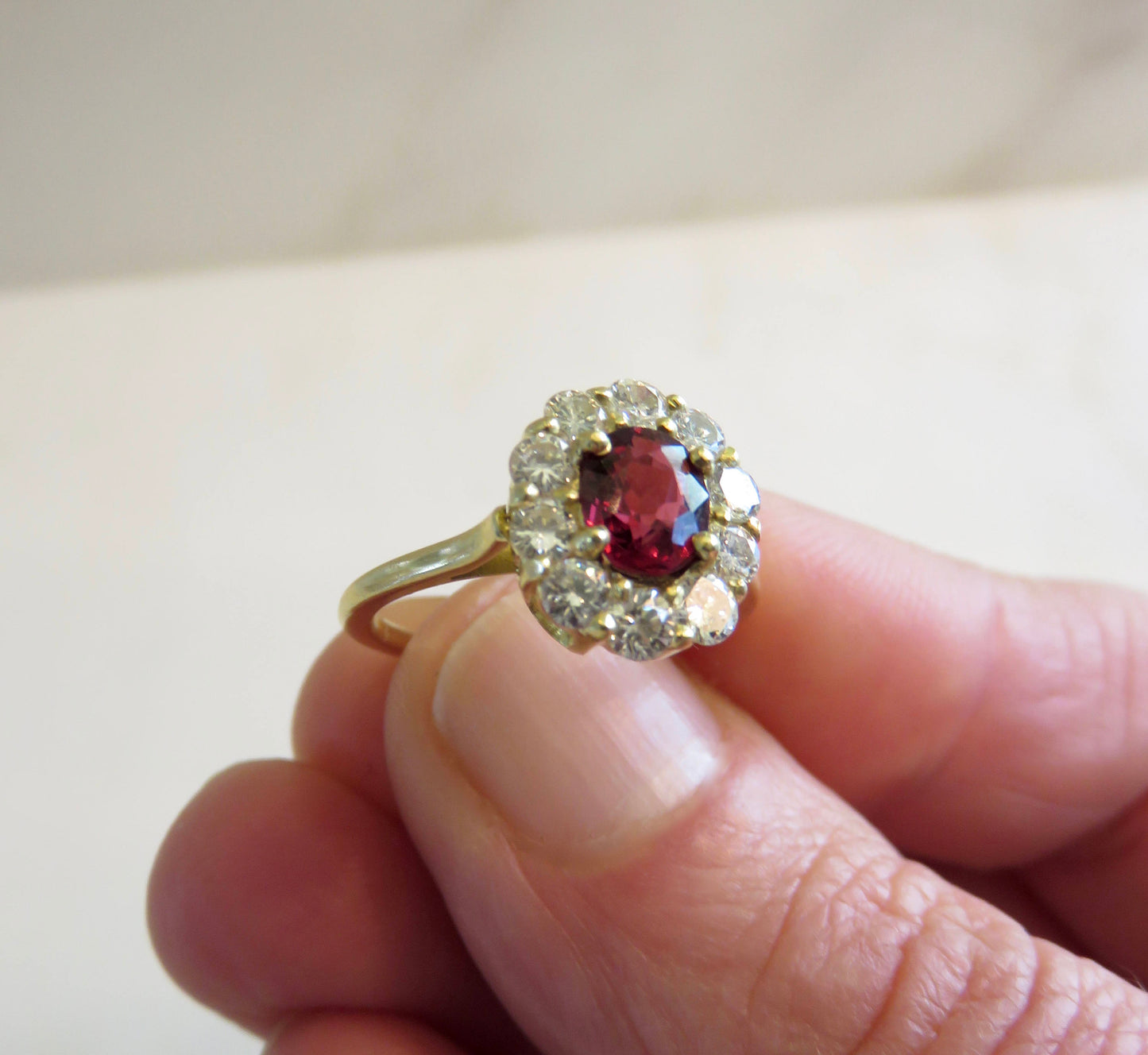 Mixed Oval Cut Red Spinel and Diamond ring.