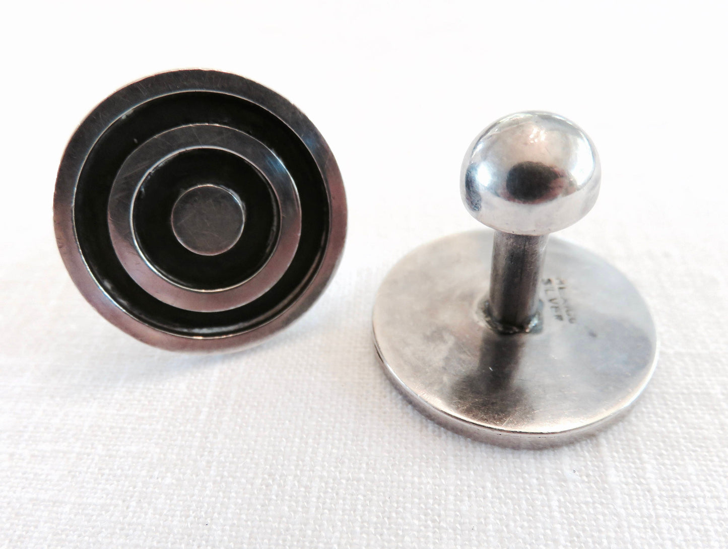 Circa 1950.  Made in Mexico Sterling Bullseye Cufflinks