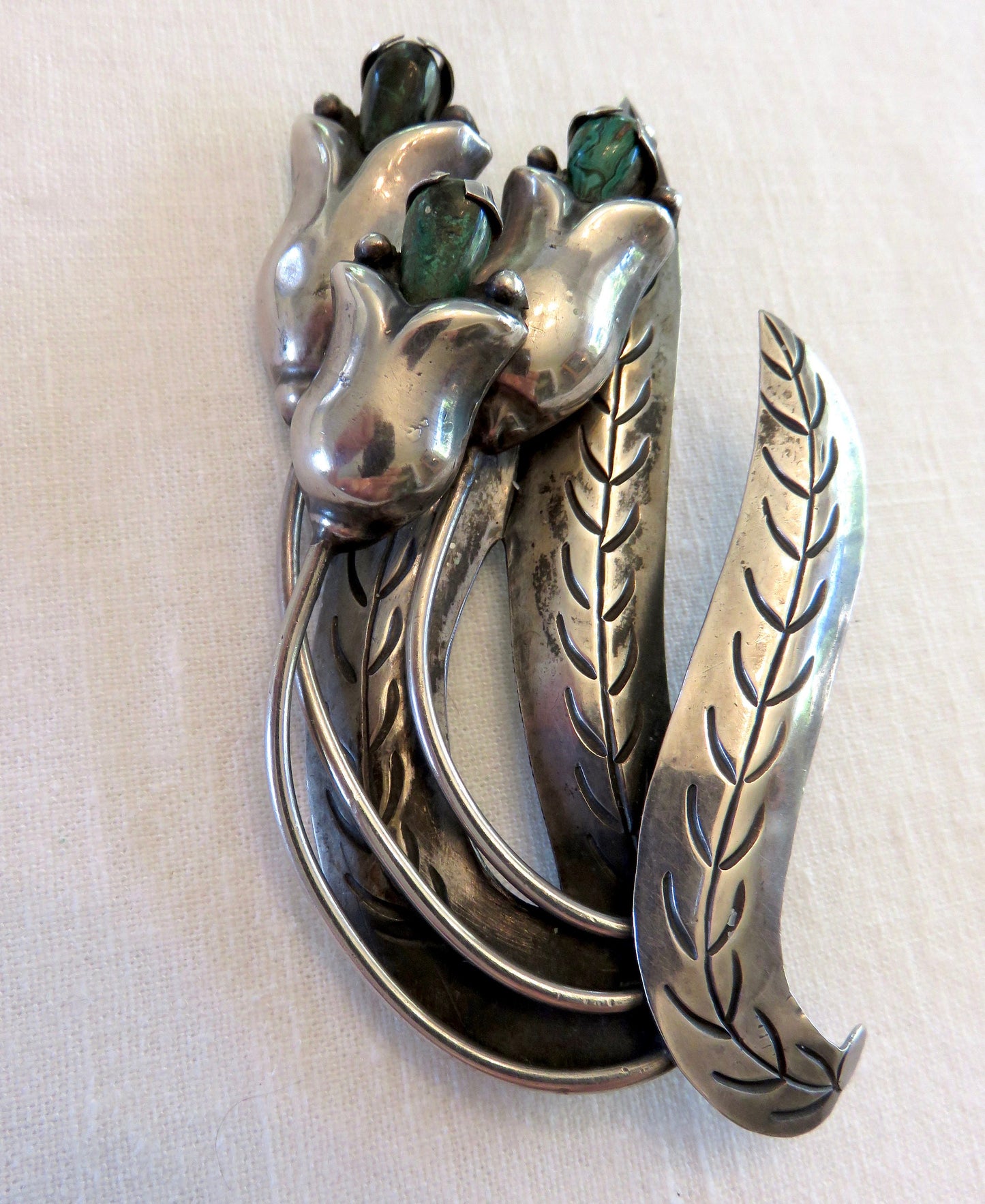 Circa 1940 Made in Mexico Silver Flower Brooch