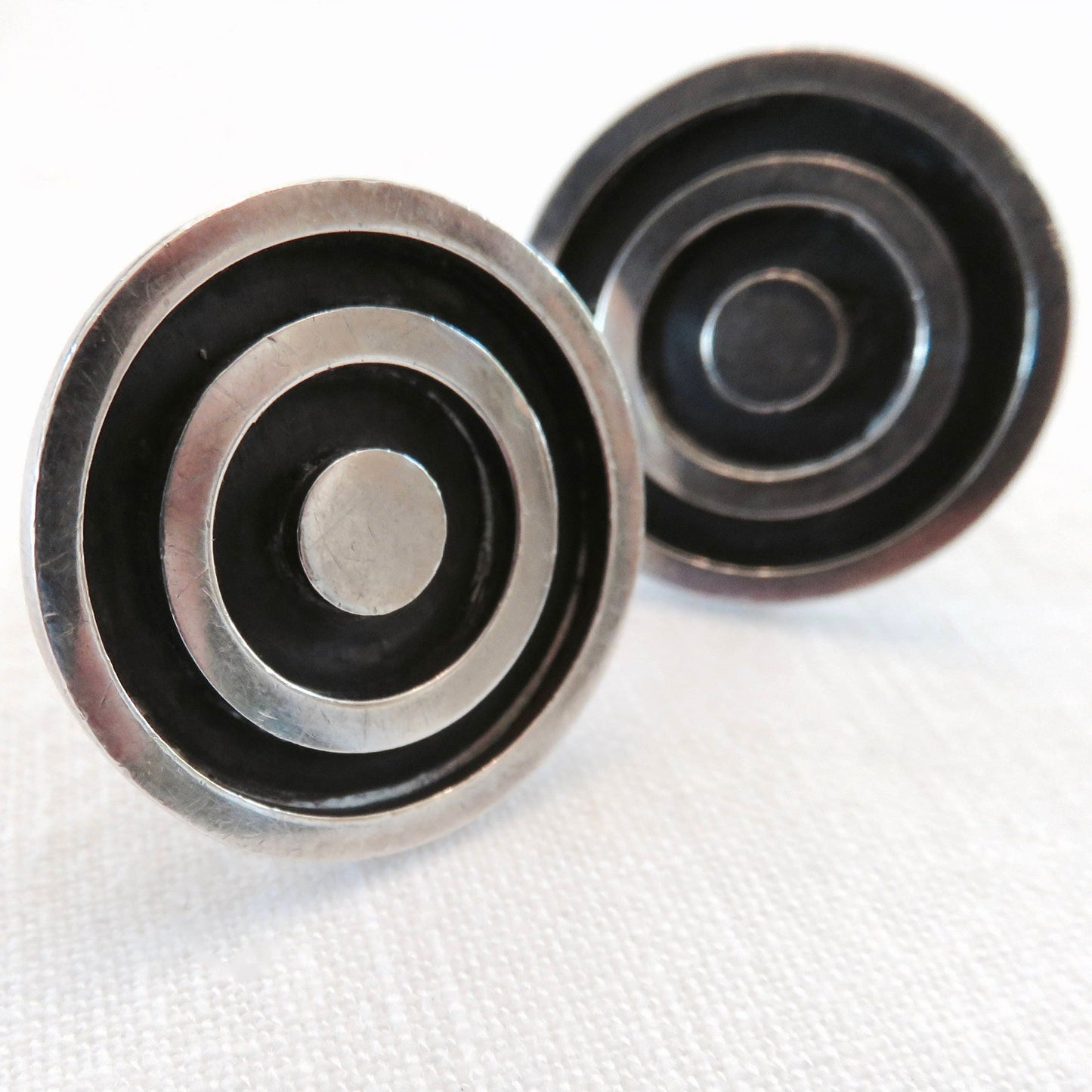 Circa 1950.  Made in Mexico Sterling Bullseye Cufflinks