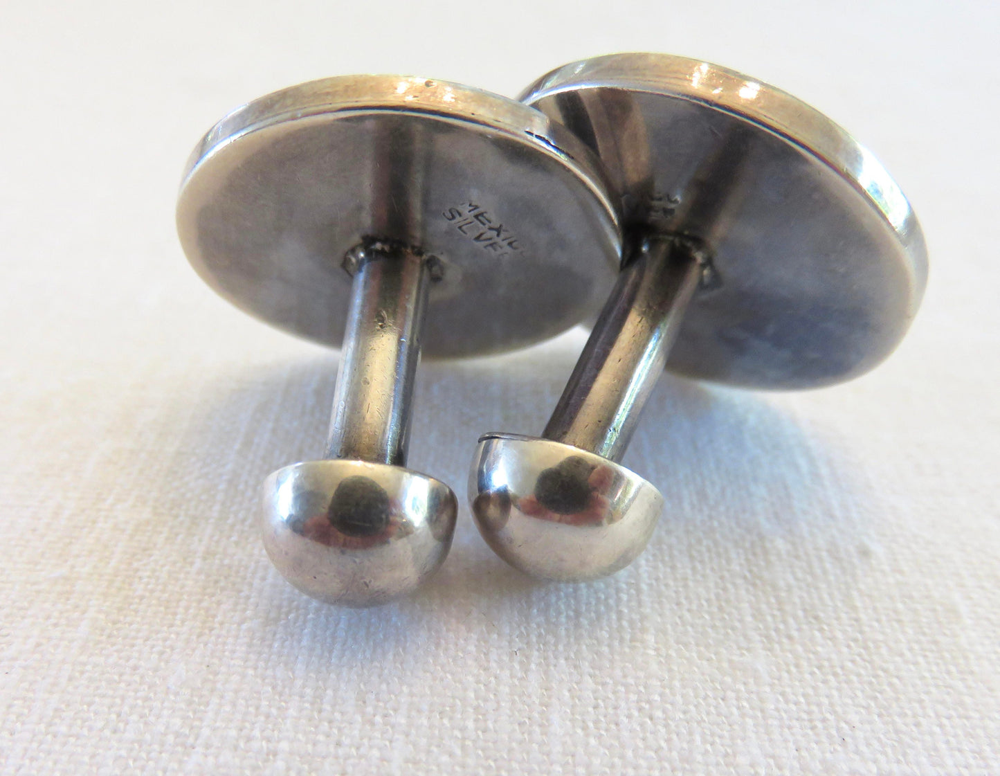 Circa 1950.  Made in Mexico Sterling Bullseye Cufflinks