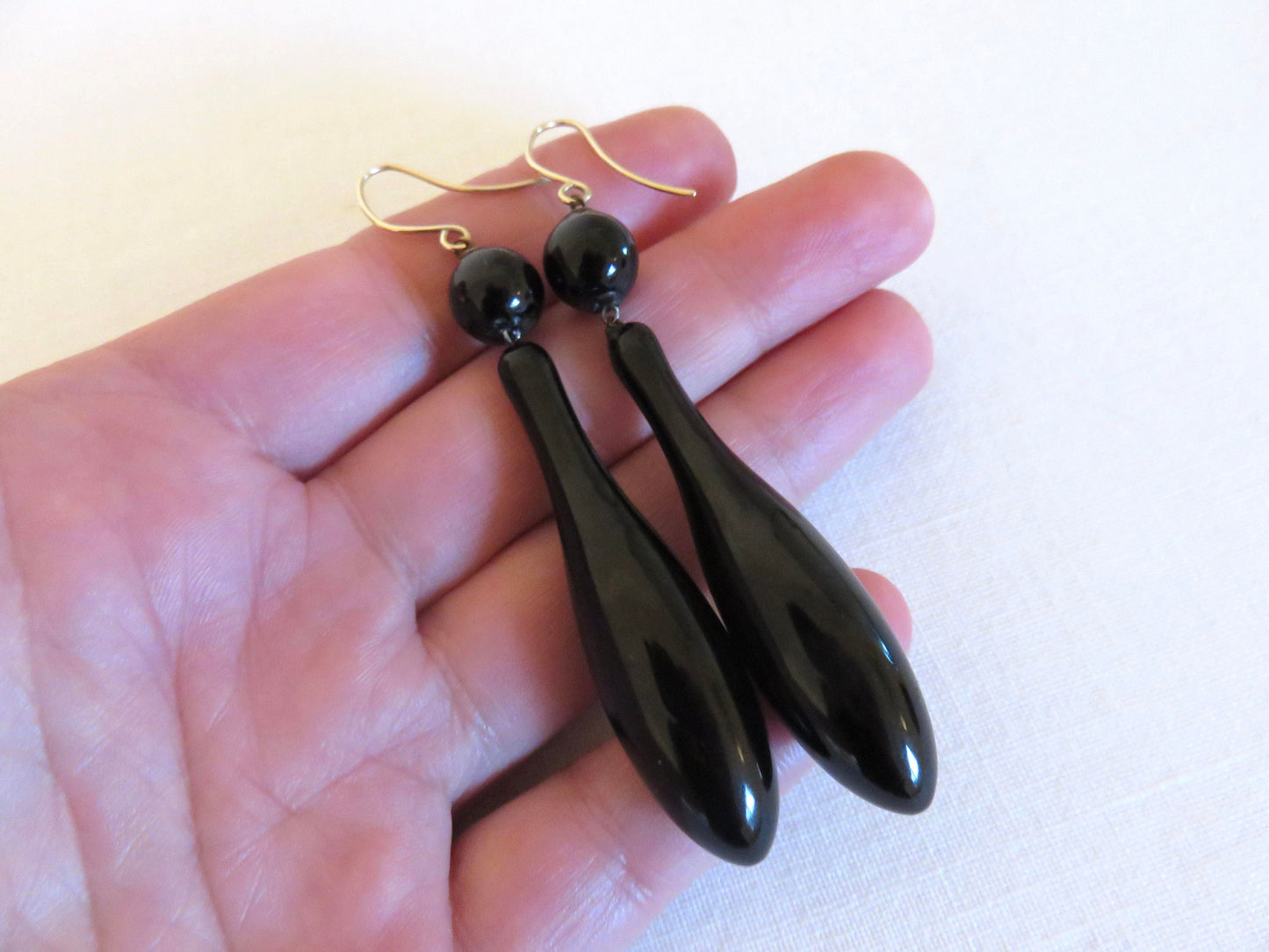 Circa 1800's. Victorian Era Jet Drop Earrings