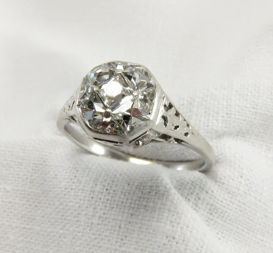 Circa 1915 Edwardian Platinum Engagement Ring with French Cut Diamonds, VS2 Clarity.