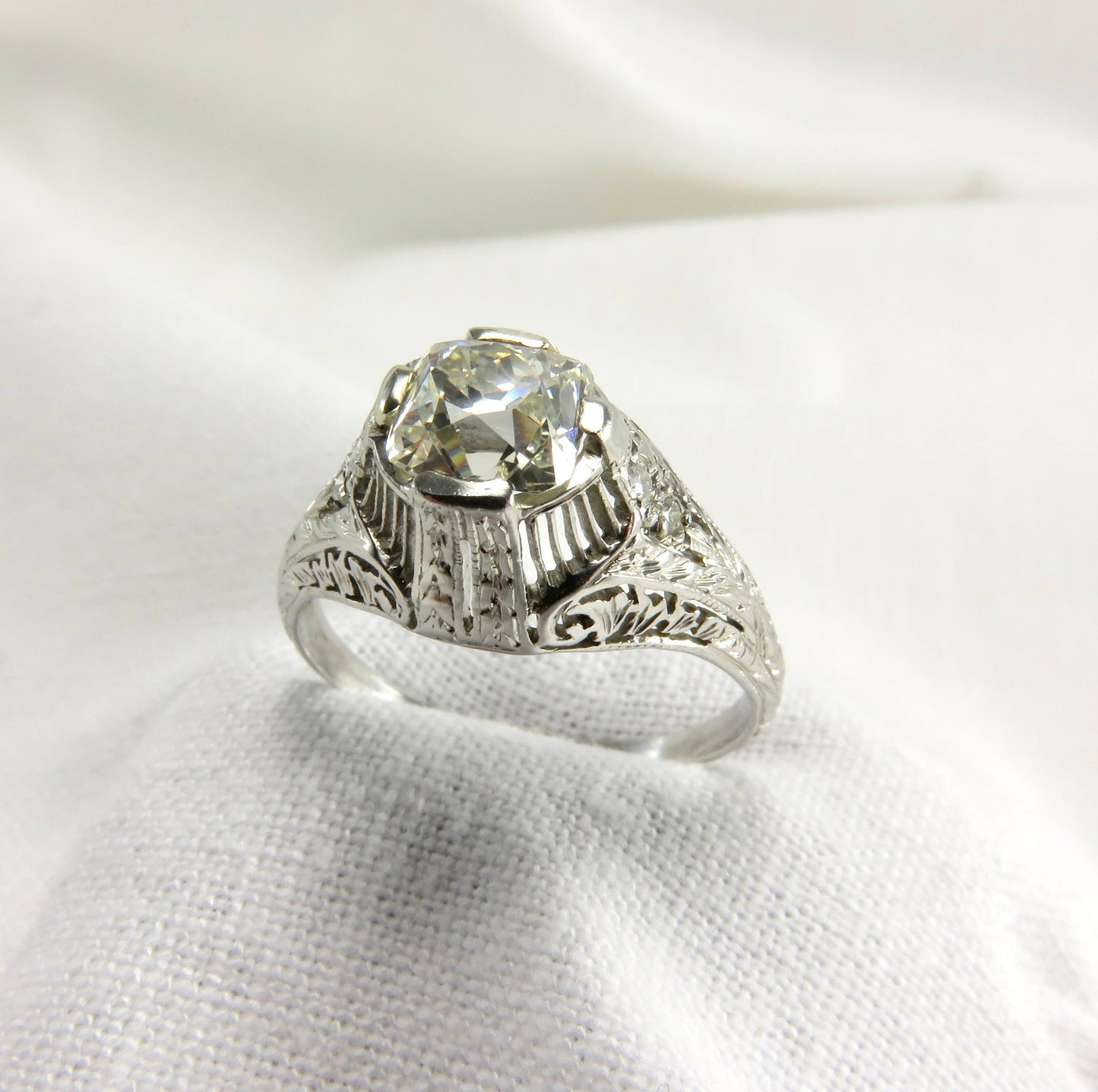 Circa 1910 .85 Carat Mine Cut Diamond and Platinum Engagement Ring.