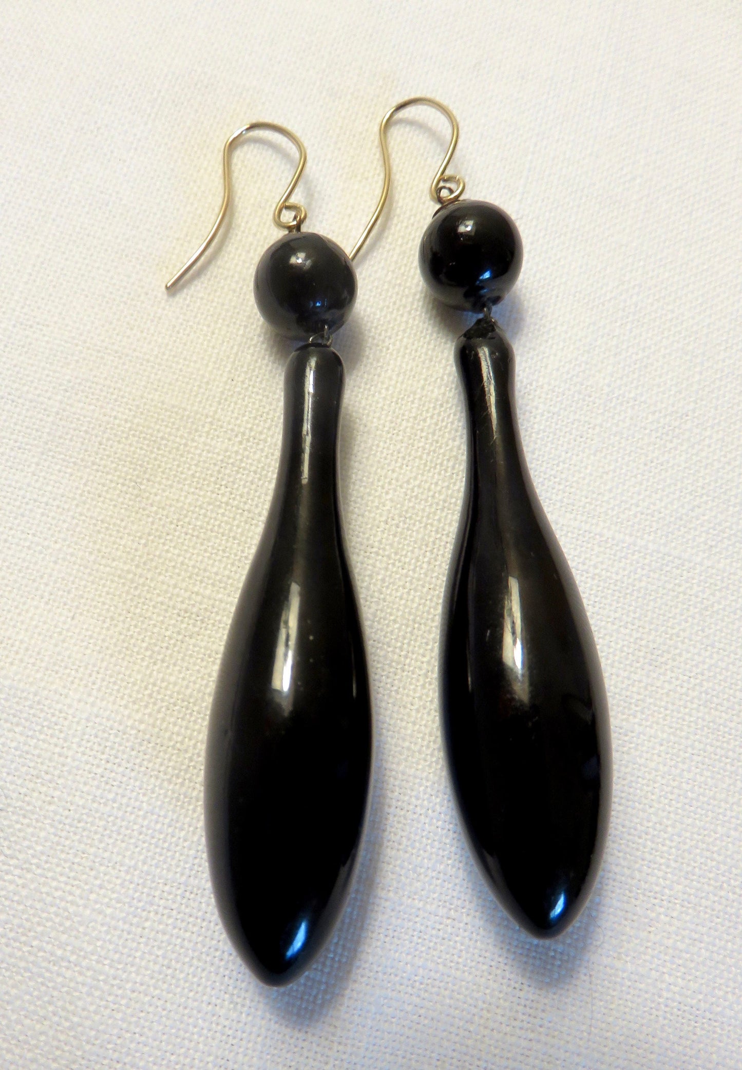 Circa 1800's. Victorian Era Jet Drop Earrings