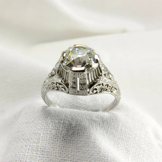 Circa 1910 .85 Carat Mine Cut Diamond and Platinum Engagement Ring.