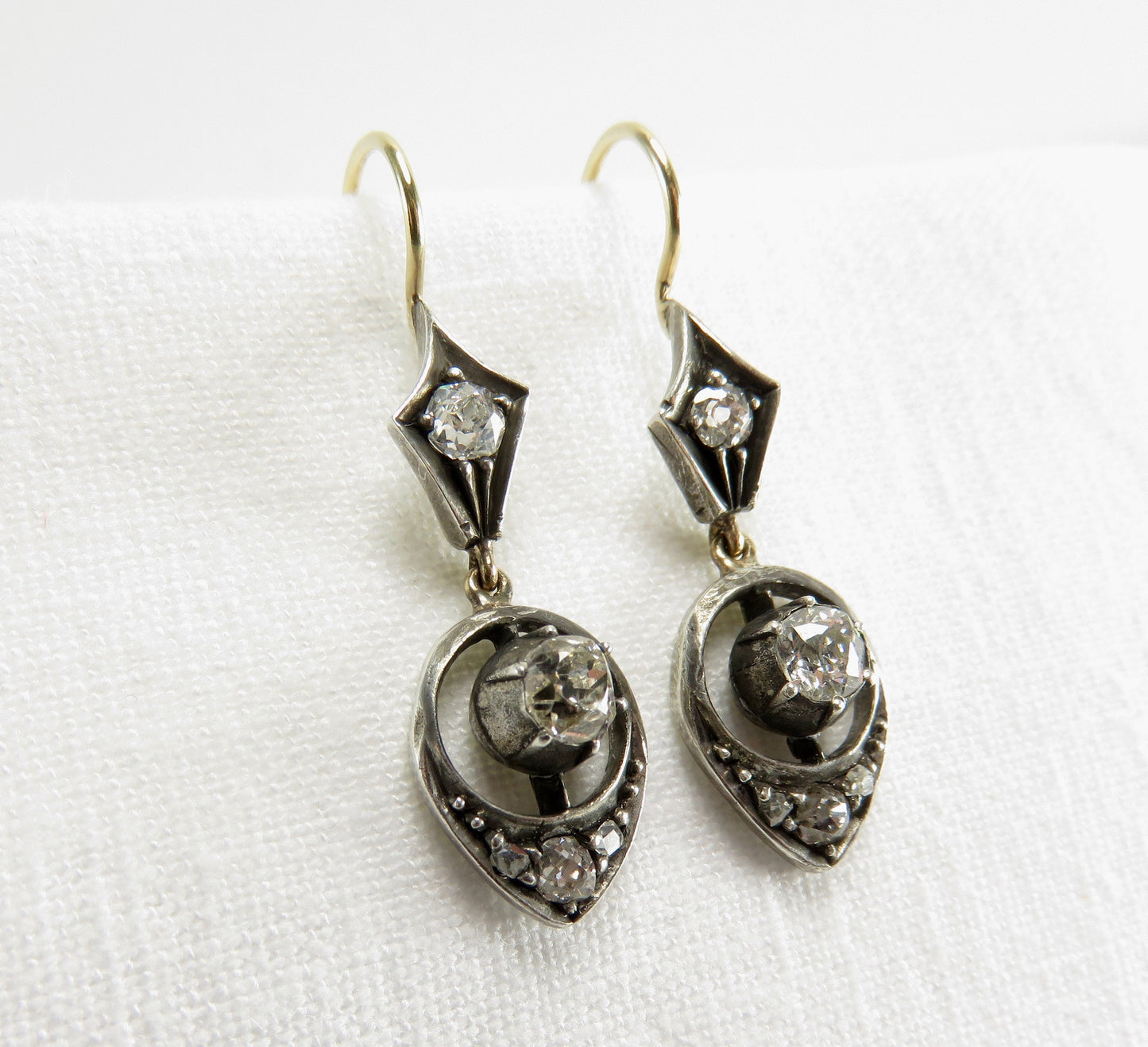 Circa 1900 Old European Cut Diamond Drop Earrings