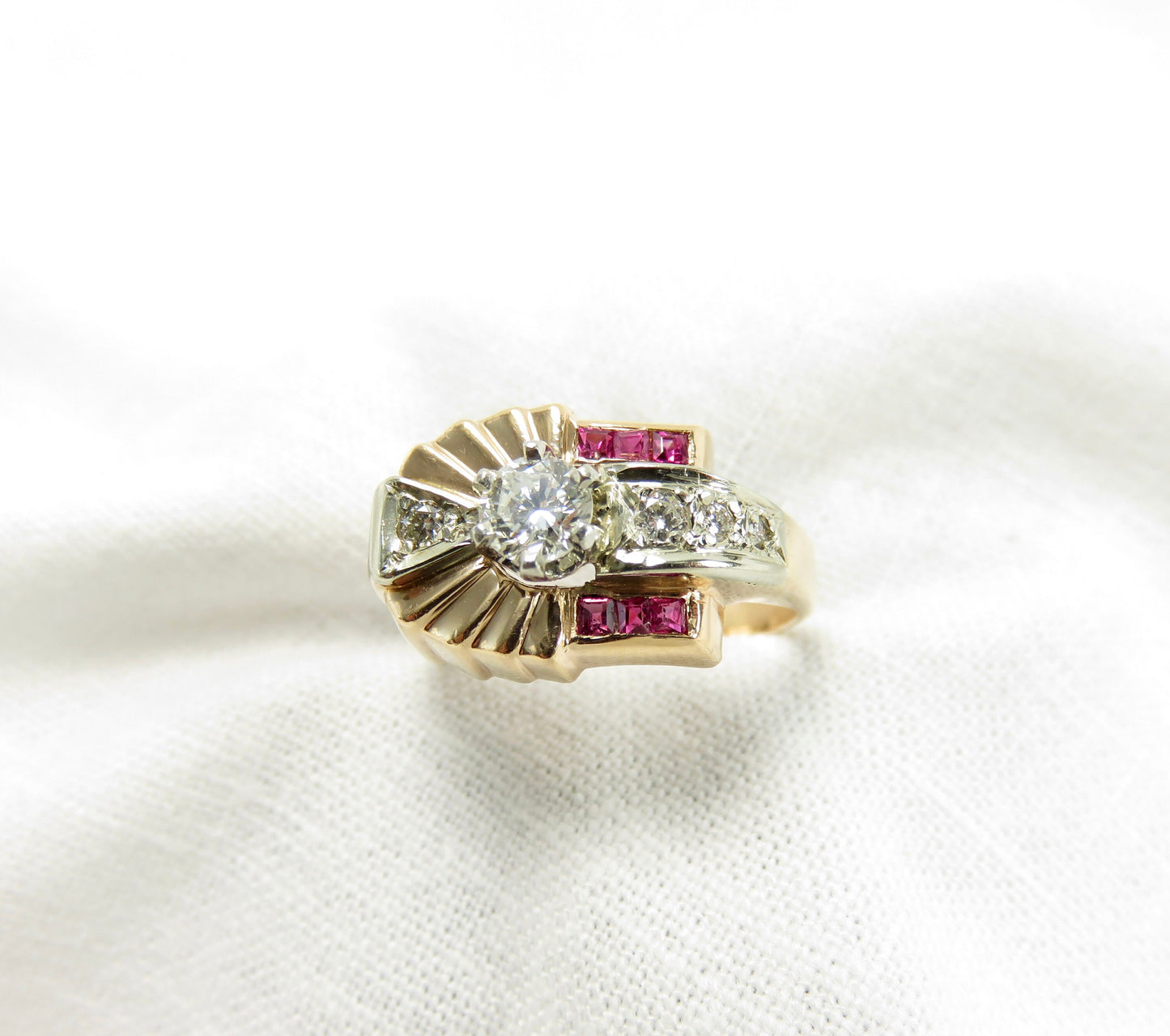 Circa 1940 Retro Diamond and Ruby Ring