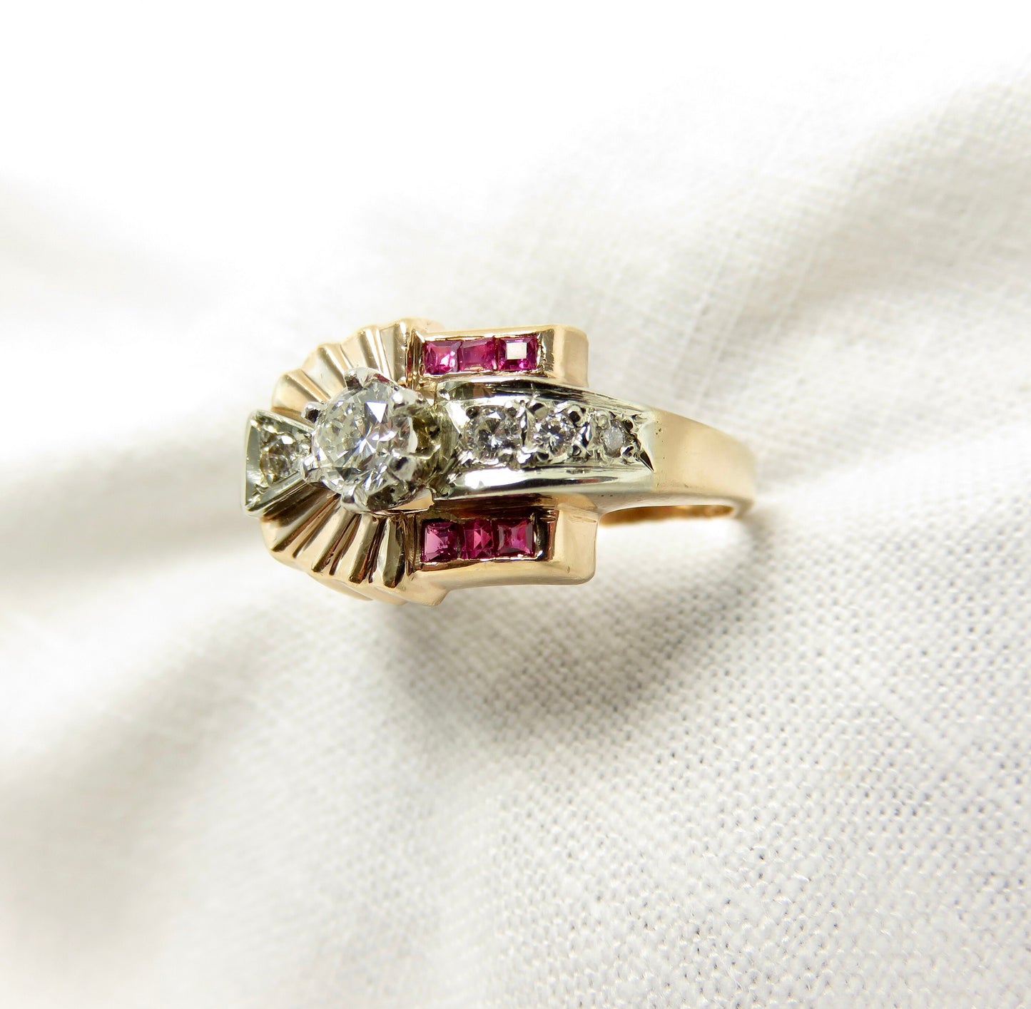 Circa 1940 Retro Diamond and Ruby Ring