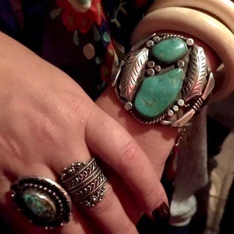 Circa 1950.  Native American Turquoise and Silver Cuff