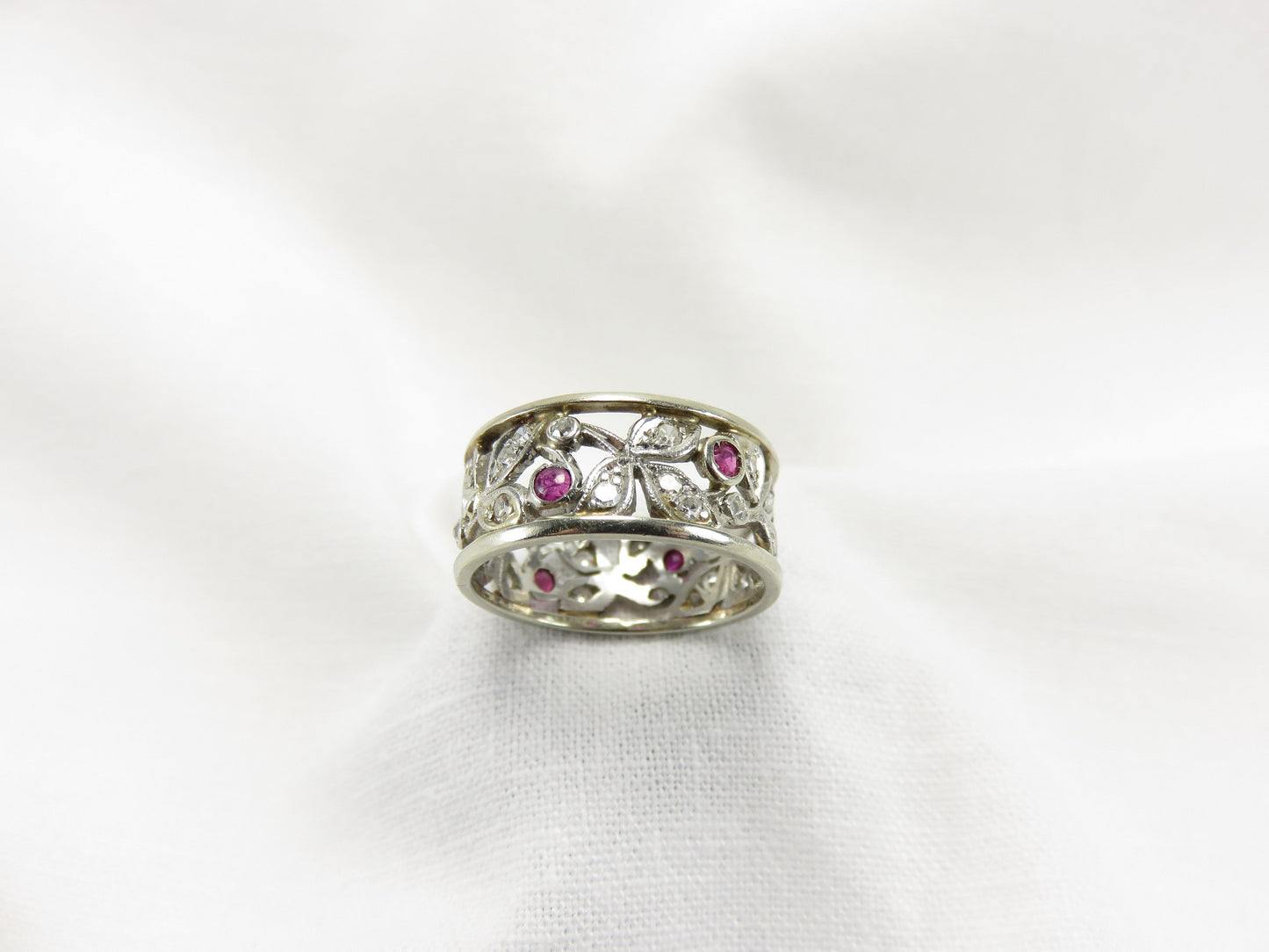 Circa 1920's Diamond and Ruby Eternity Band in Platinum and 14kt White Gold