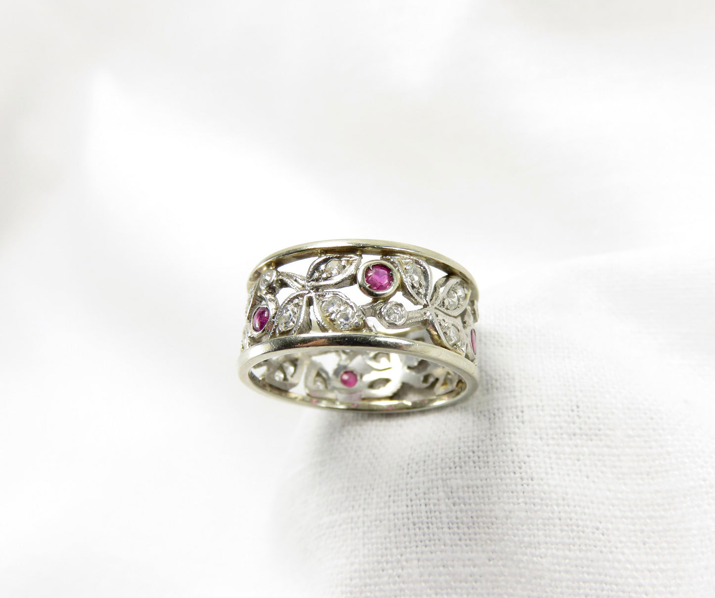 Circa 1920's Diamond and Ruby Eternity Band in Platinum and 14kt White Gold