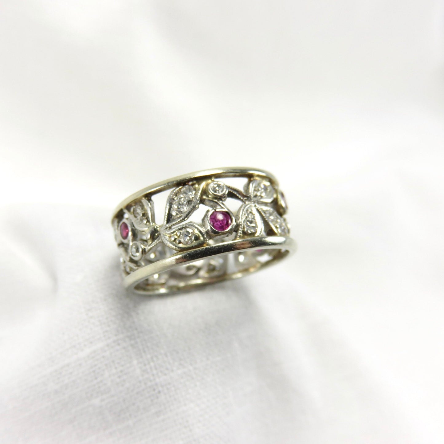 Circa 1920's Diamond and Ruby Eternity Band in Platinum and 14kt White Gold