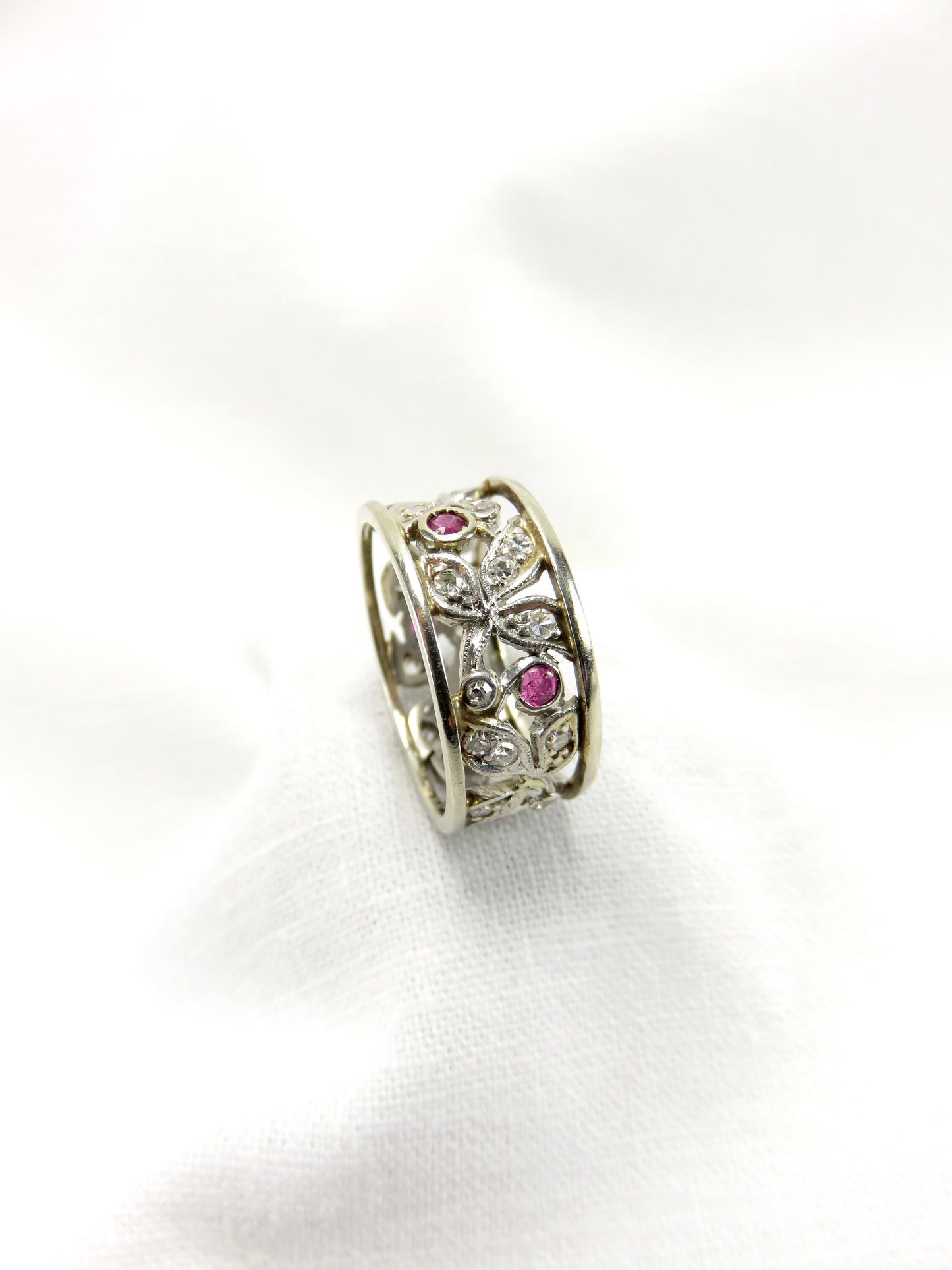 Circa 1920's Diamond and Ruby Eternity Band in Platinum and 14kt White Gold