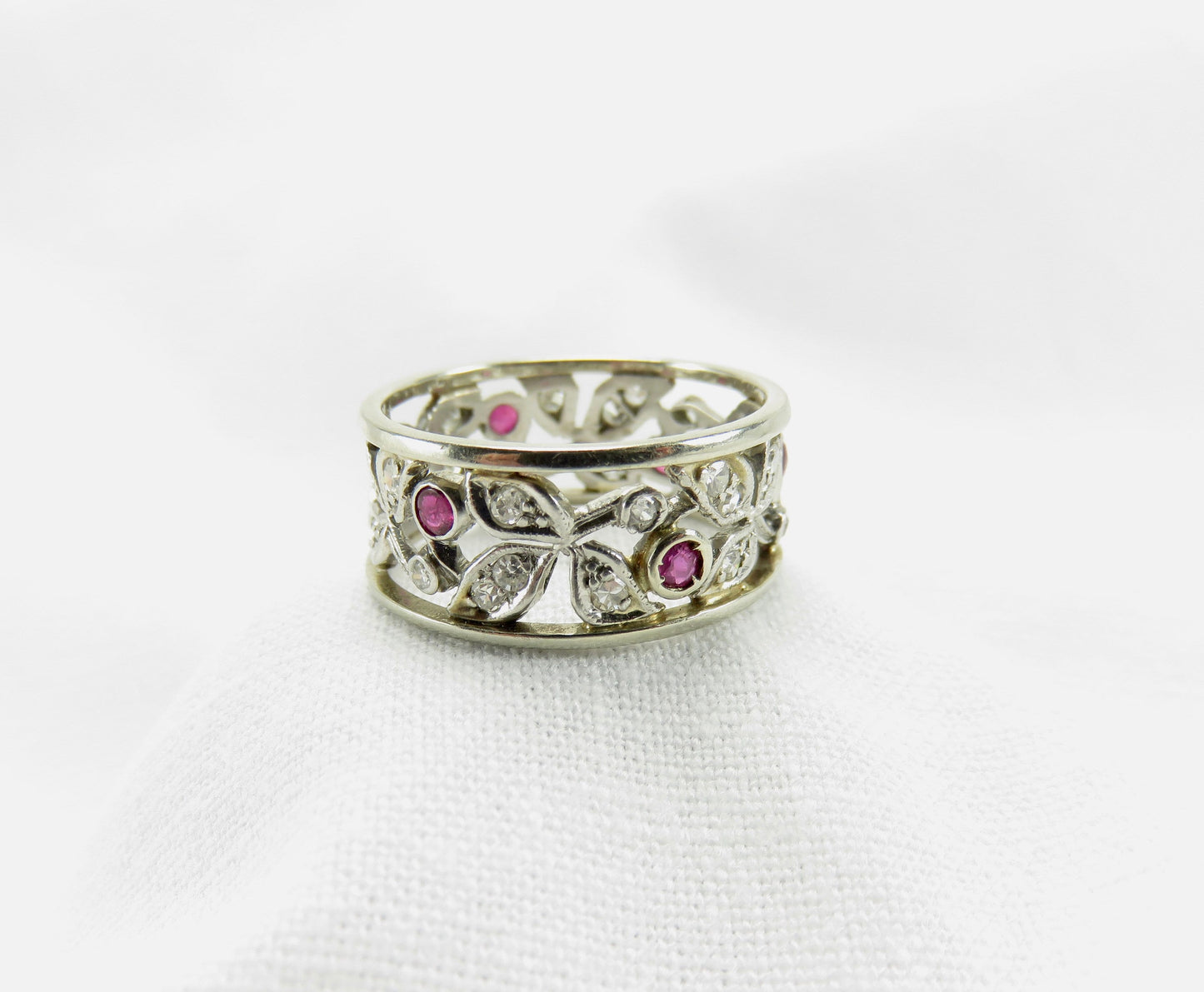 Circa 1920's Diamond and Ruby Eternity Band in Platinum and 14kt White Gold