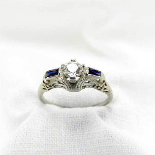 Circa 1930's Diamond Engagment Ring with 0.22 carat Old European Cut Diamond VS1 clarity G color