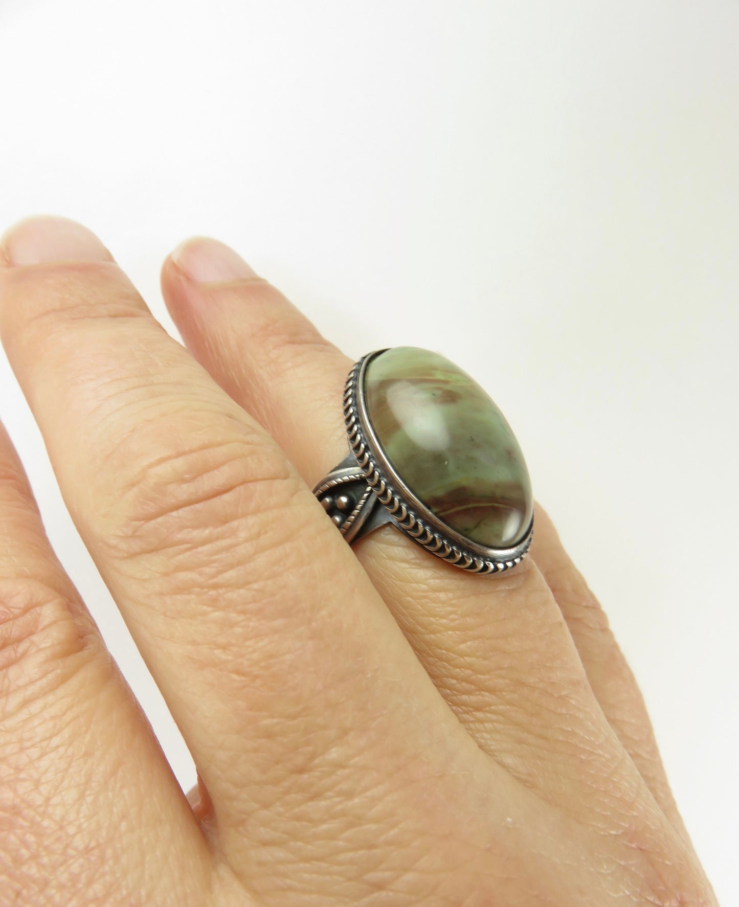 Mid 20th Century Made in Russia Agate and Silver Ring