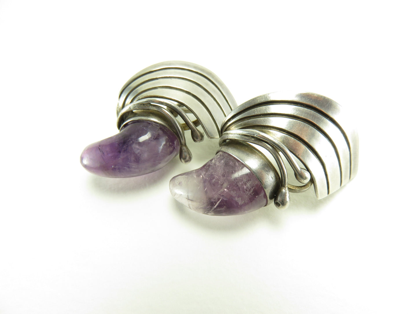 Circa 1940.  Spratling Silver and Amethyst Earrings