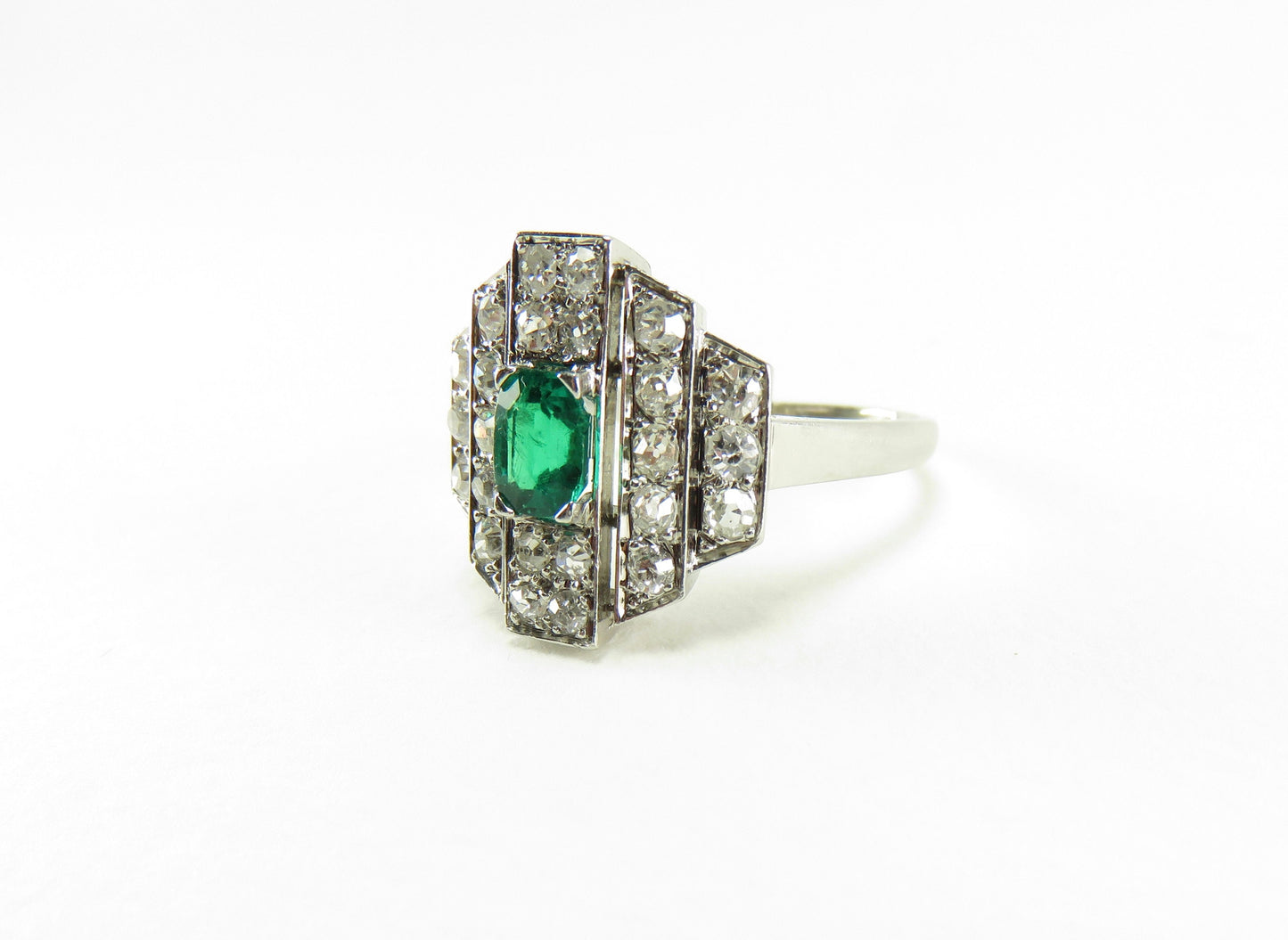 Circa 1930's Emerald and Diamond Platinum Ring