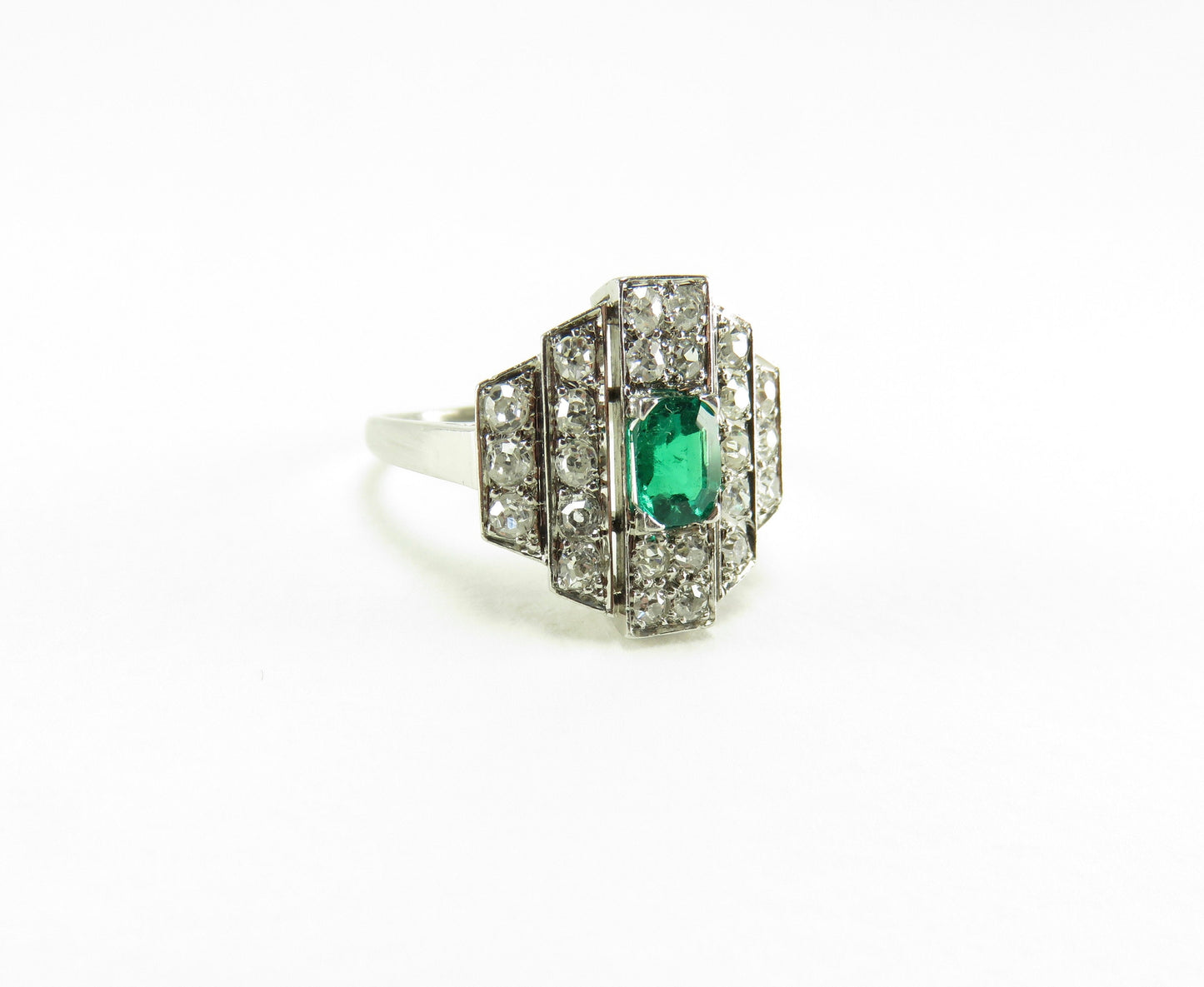 Circa 1930's Emerald and Diamond Platinum Ring