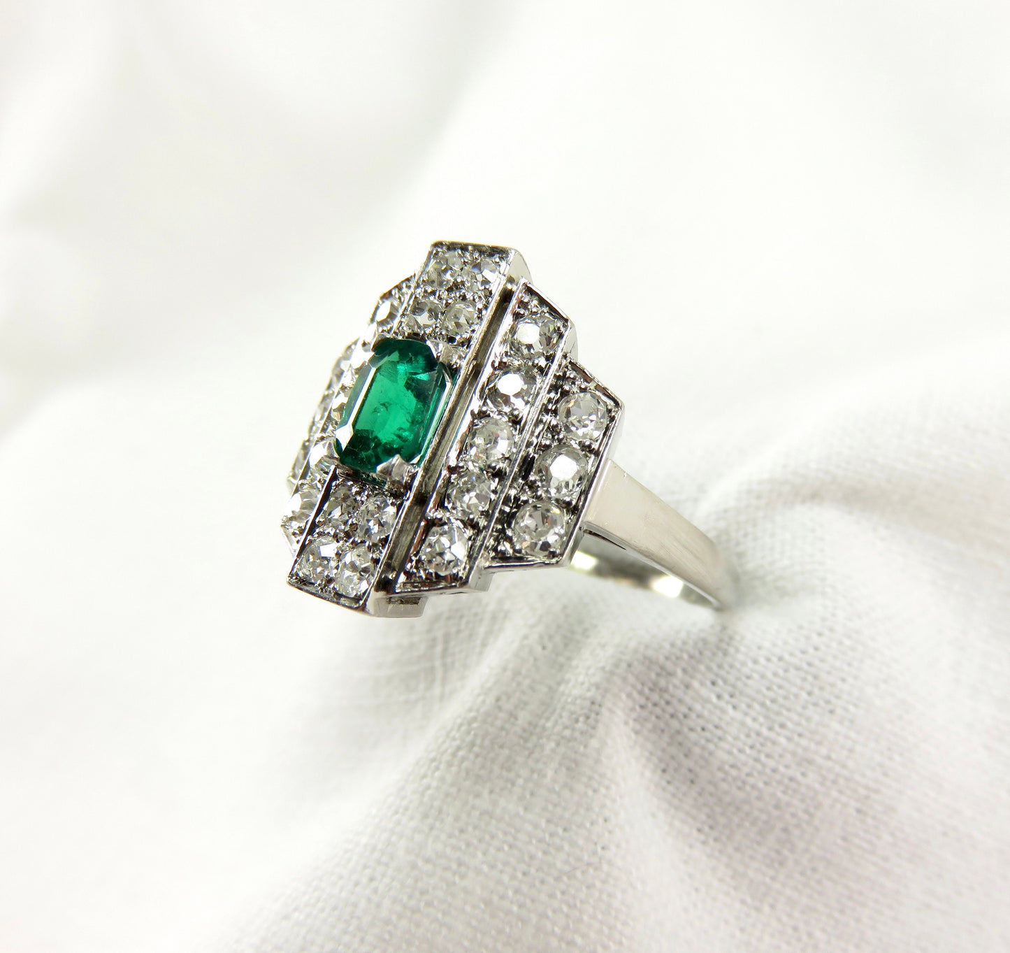 Circa 1930's Emerald and Diamond Platinum Ring