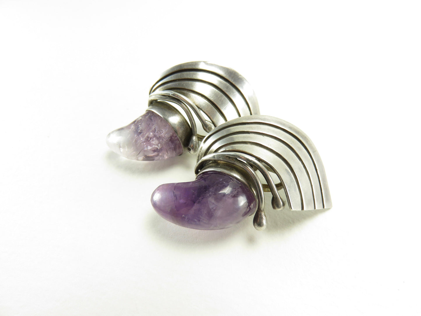 Circa 1940.  Spratling Silver and Amethyst Earrings