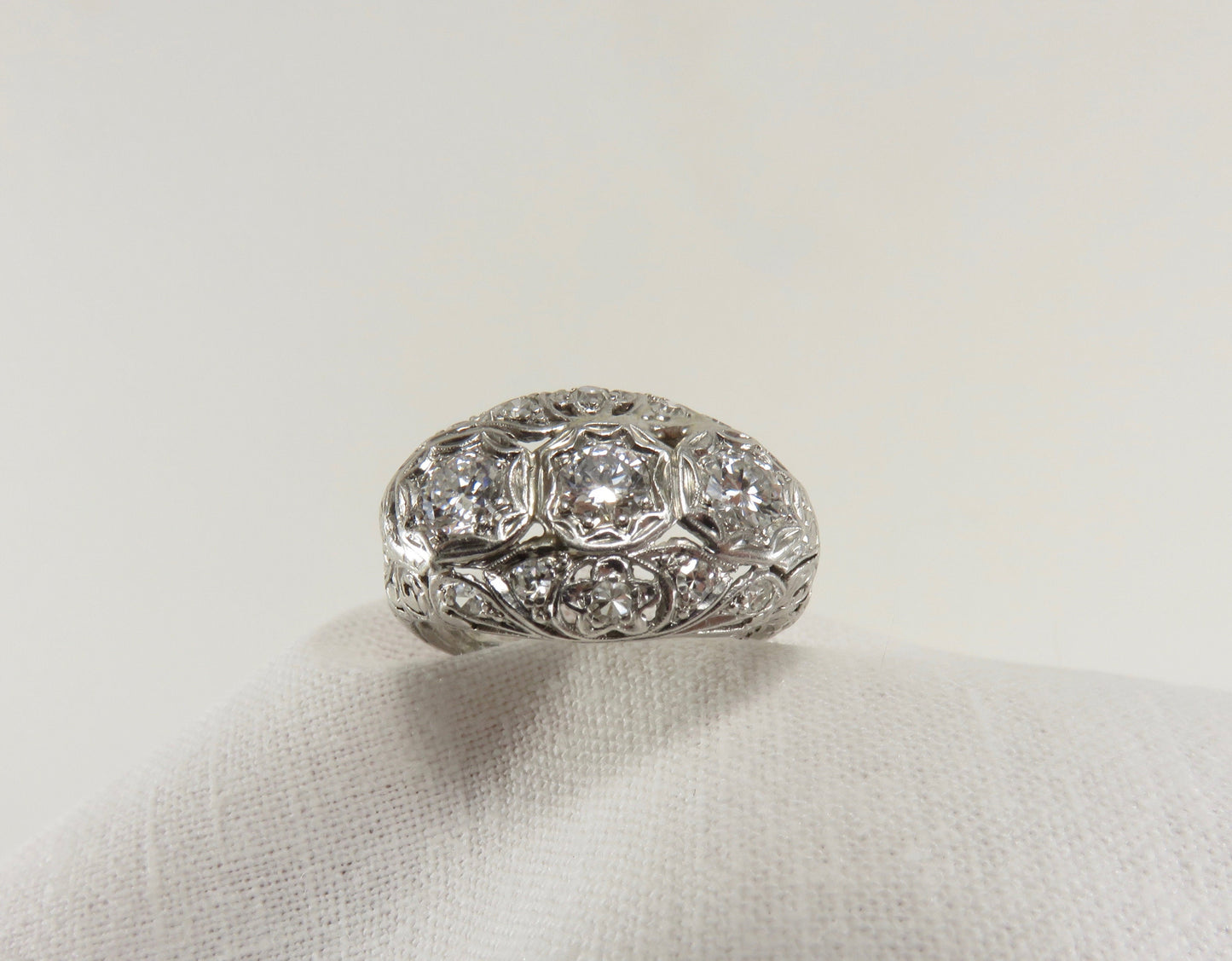 Circa 1920's Three Stone Diamond and Platinum Ring