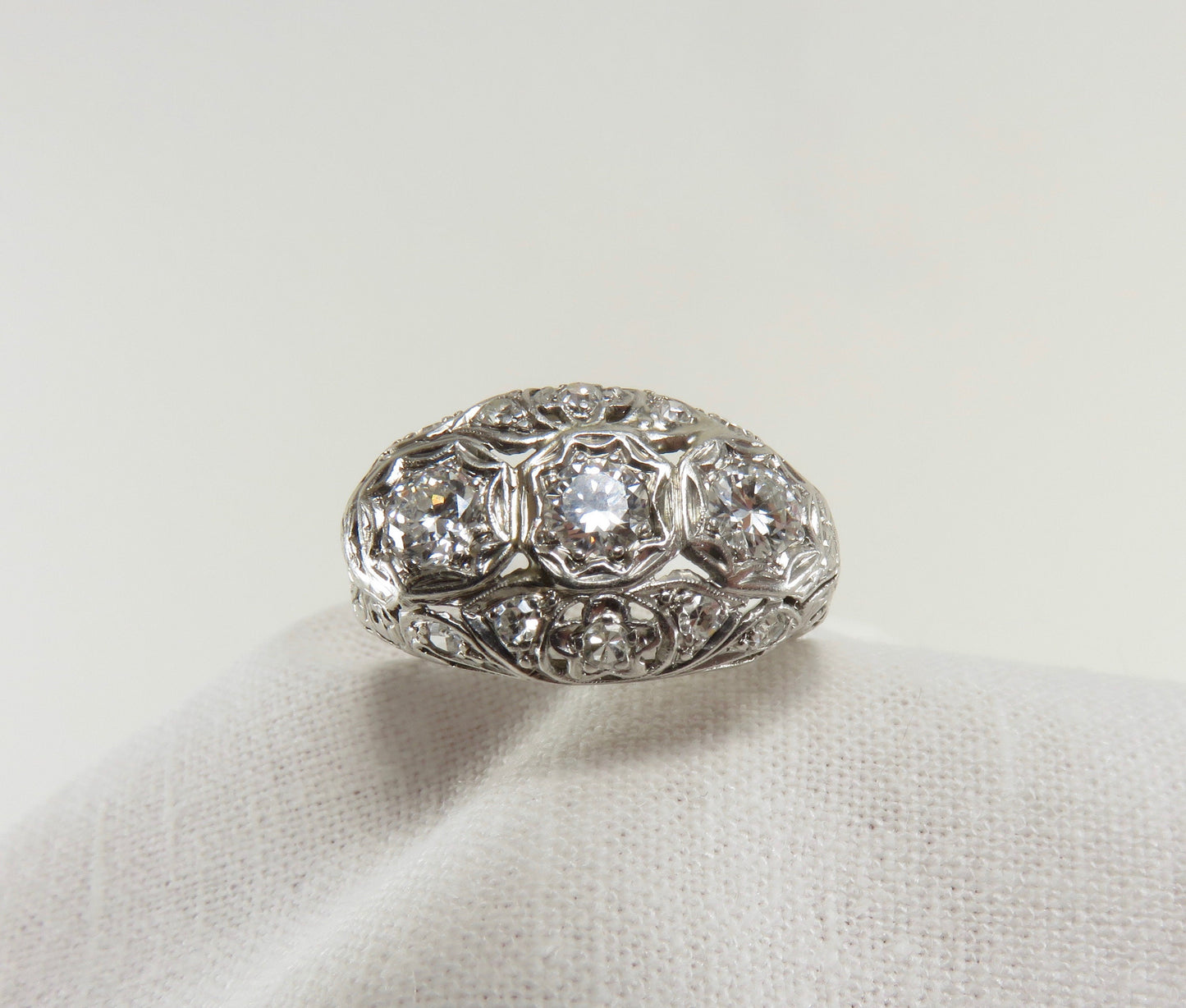 Circa 1920's Three Stone Diamond and Platinum Ring