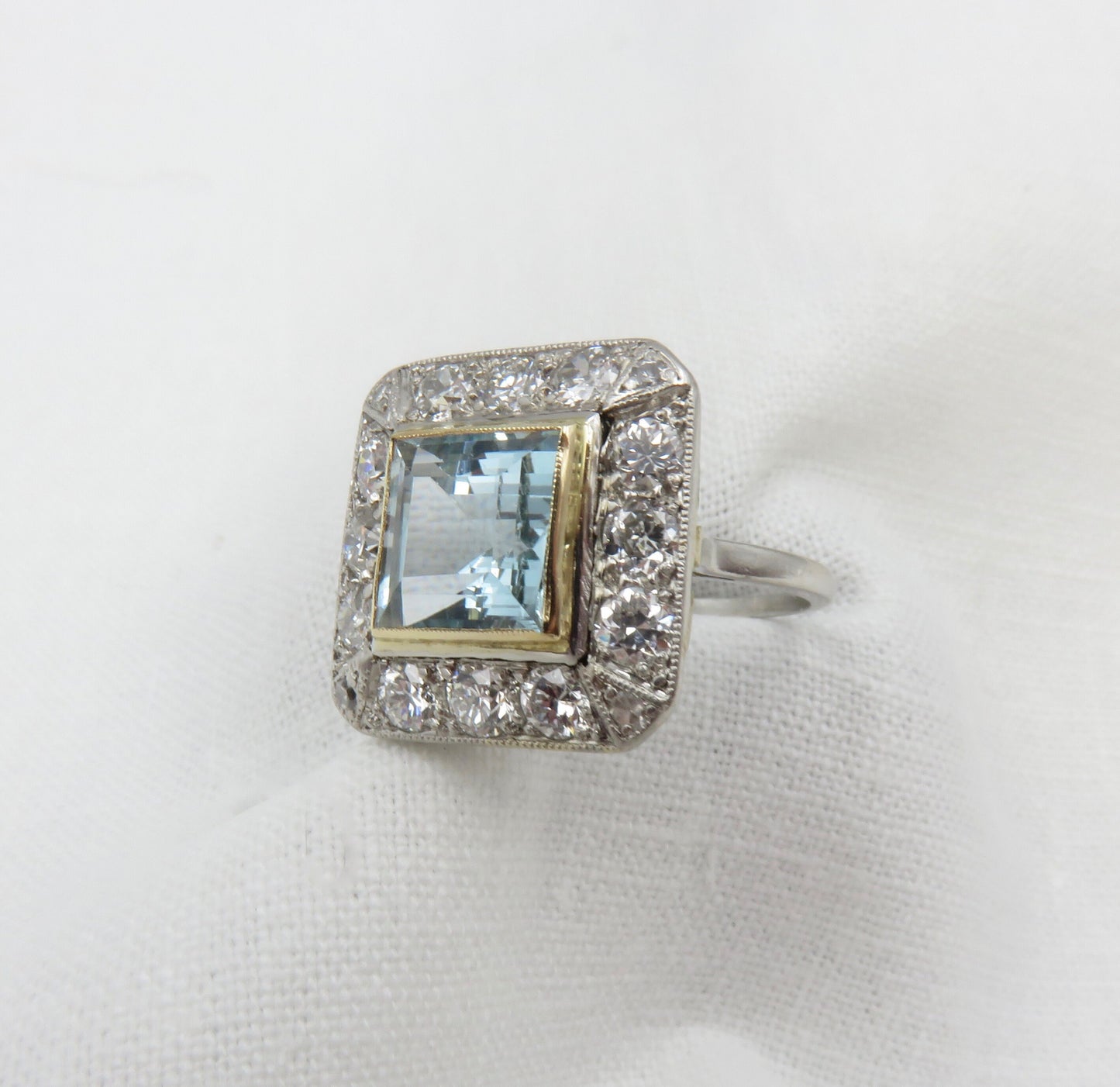 Circa 1940's Aquamarine and Diamond Ring Set in Platinum