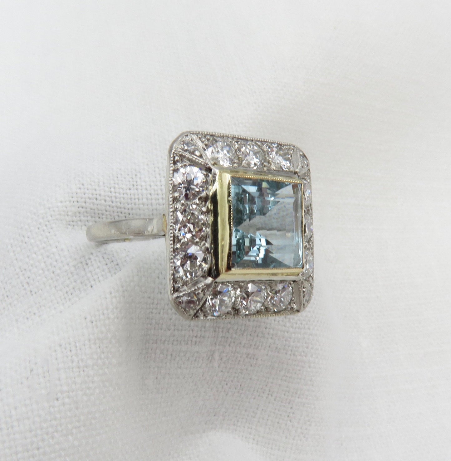 Circa 1940's Aquamarine and Diamond Ring Set in Platinum