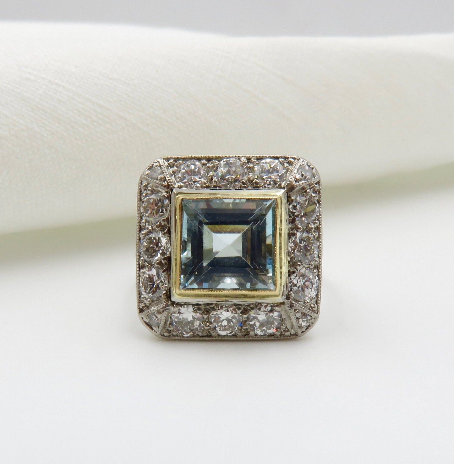 Circa 1940's Aquamarine and Diamond Ring Set in Platinum