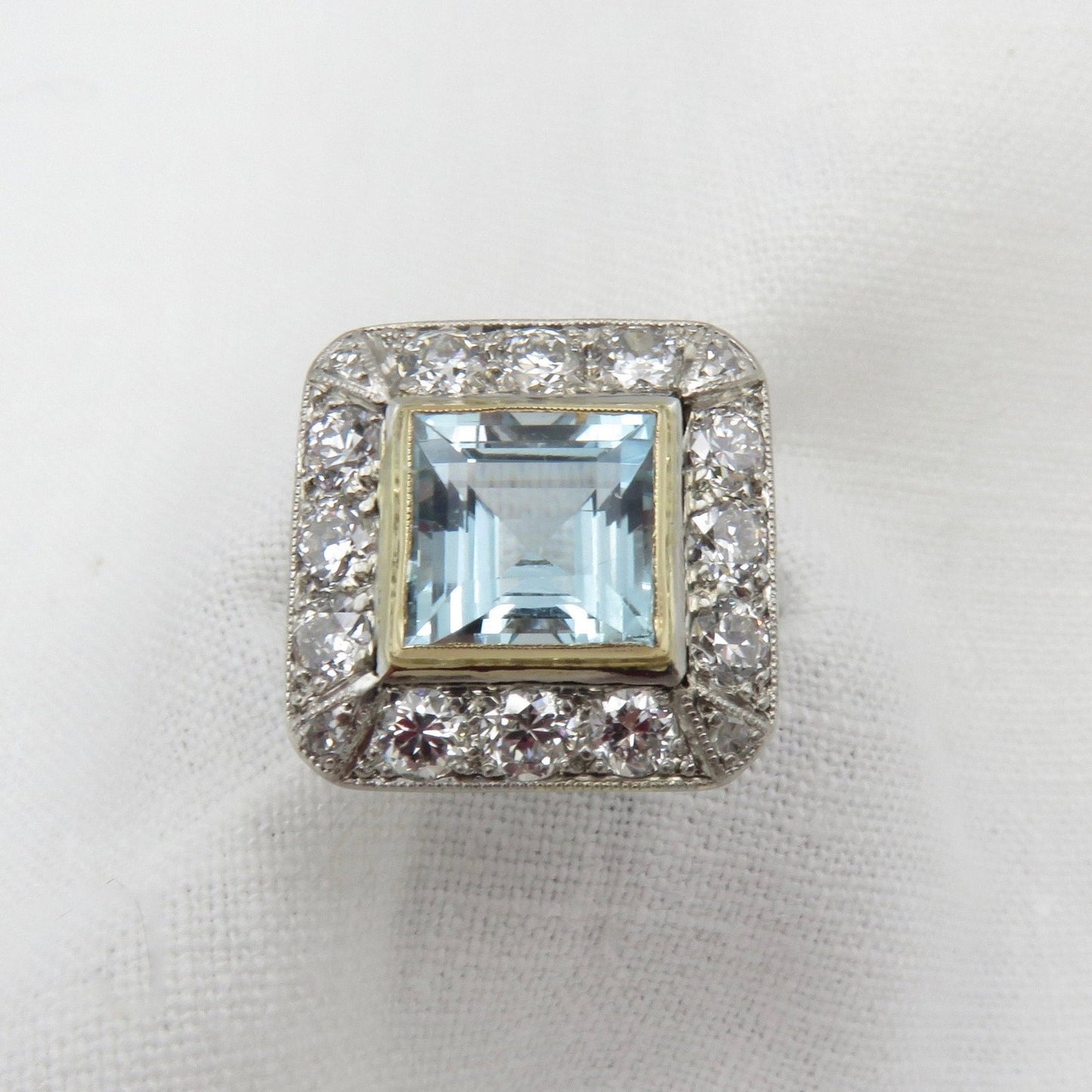 Circa 1940's Aquamarine and Diamond Ring Set in Platinum