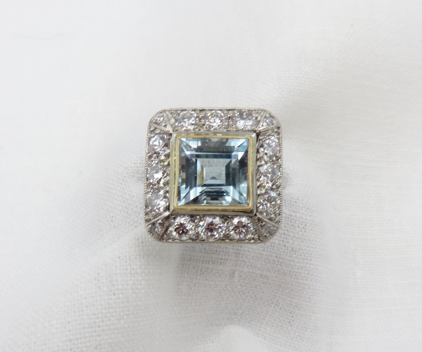 Circa 1940's Aquamarine and Diamond Ring Set in Platinum