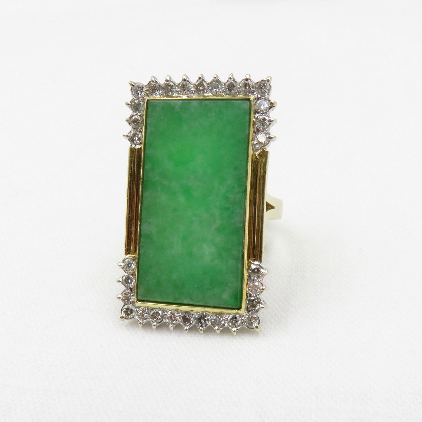 Circa 1960. Natural Jadeite Jade and Diamond Ring