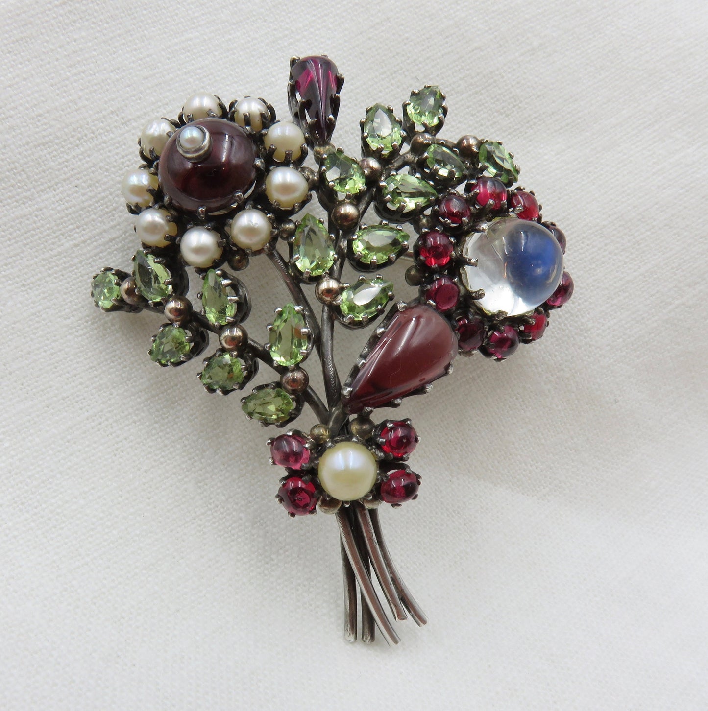 Originally 1,600.00.  Mid Century Gemstone Flower Brooch