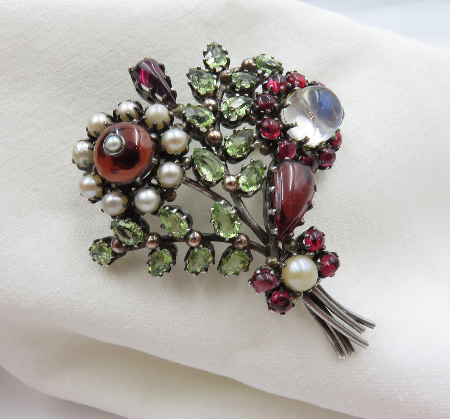 Originally 1,600.00.  Mid Century Gemstone Flower Brooch