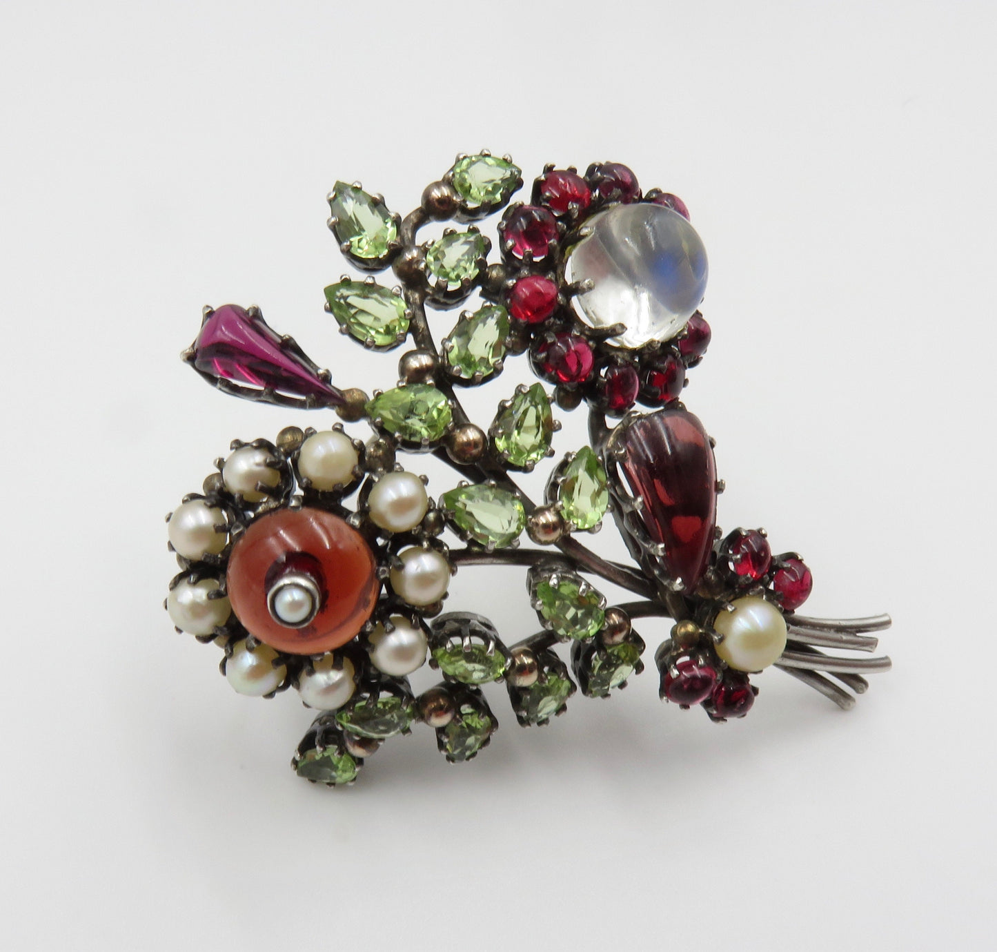 Originally 1,600.00.  Mid Century Gemstone Flower Brooch