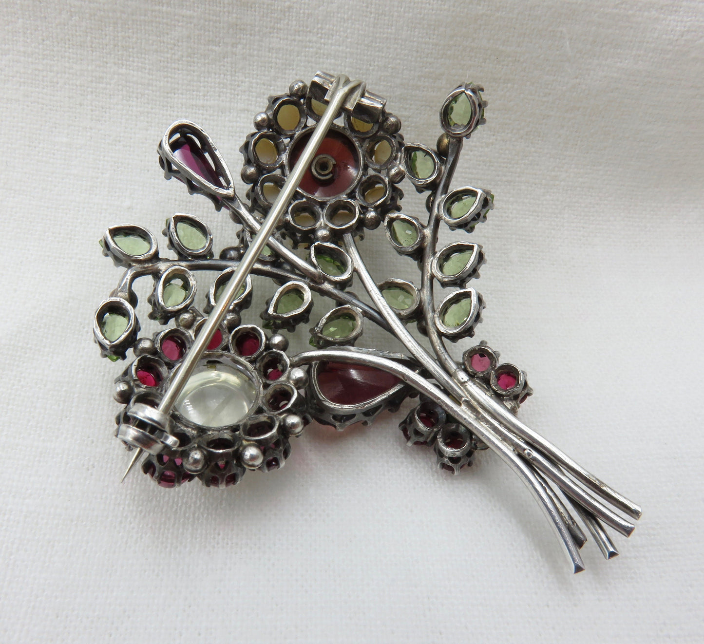 Originally 1,600.00.  Mid Century Gemstone Flower Brooch