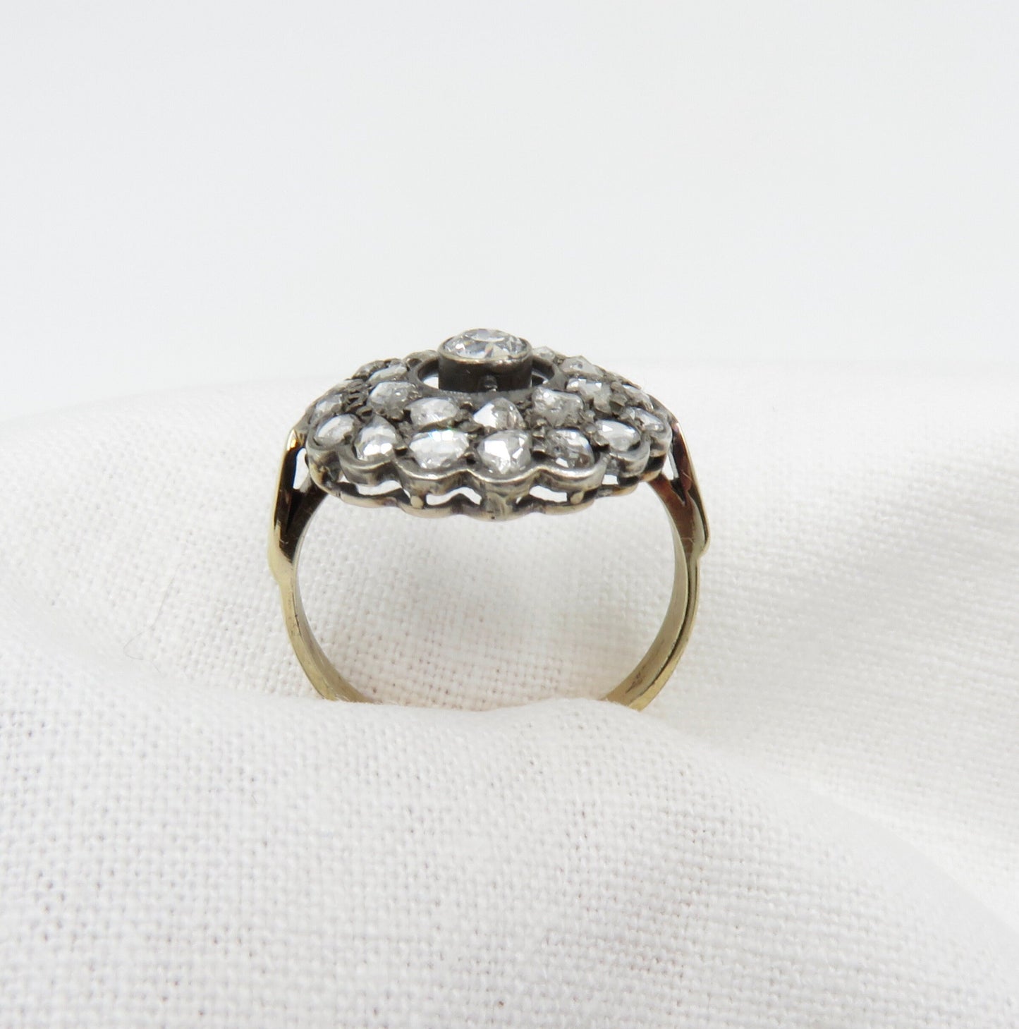 Circa 1860 Old European Cut and Rose Cut Diamond Cluster Ring