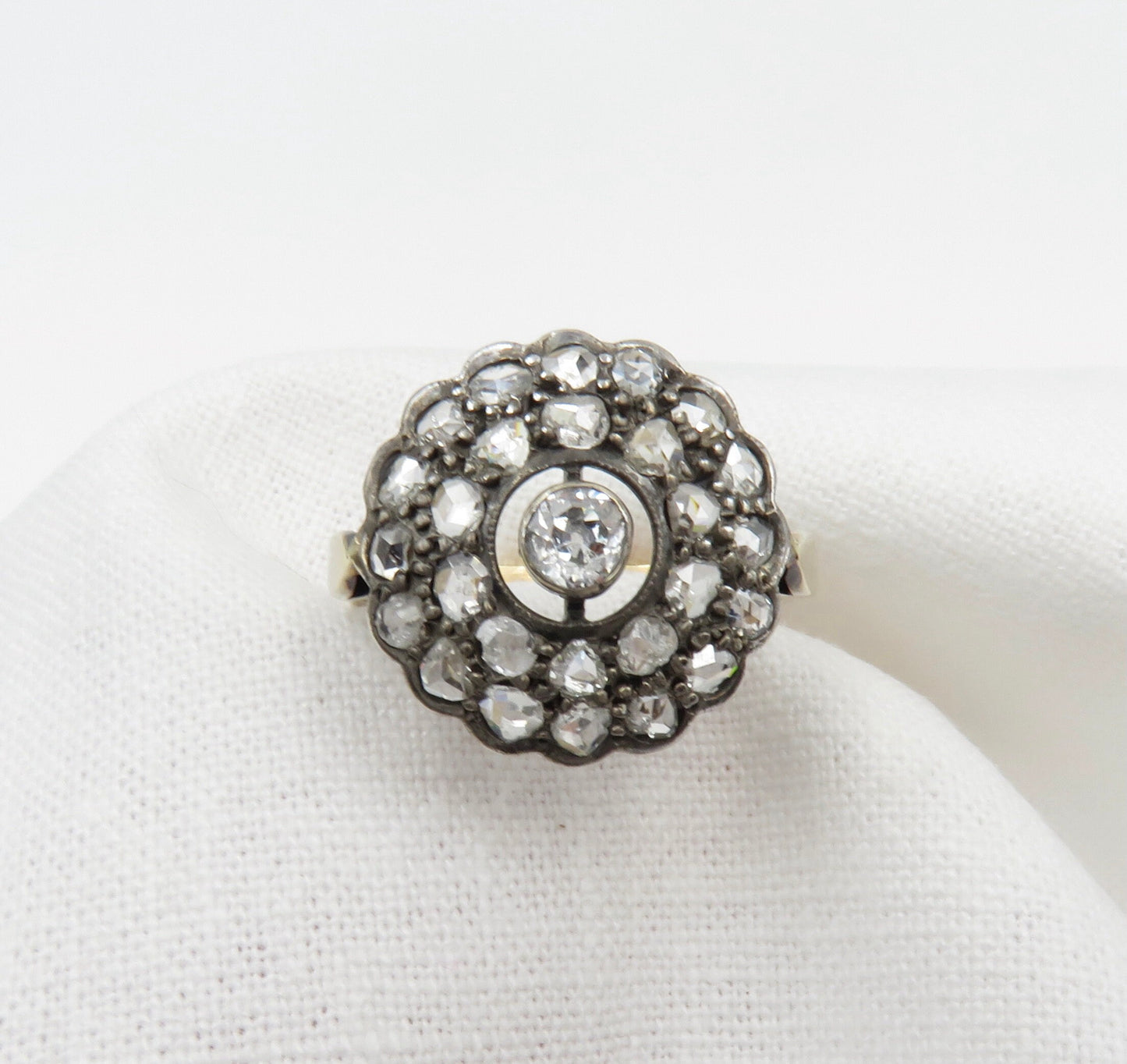 Circa 1860 Old European Cut and Rose Cut Diamond Cluster Ring