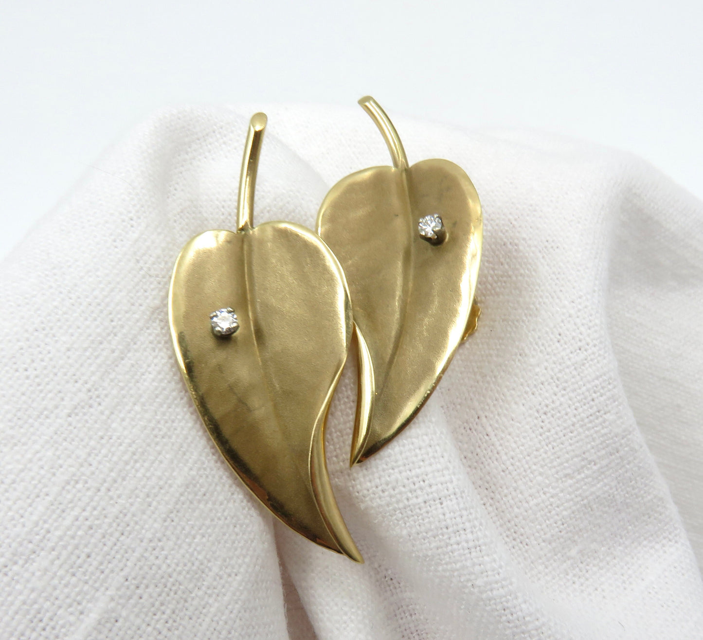 Circa 1960 14kt Gold and Diamond Leaf Earrings