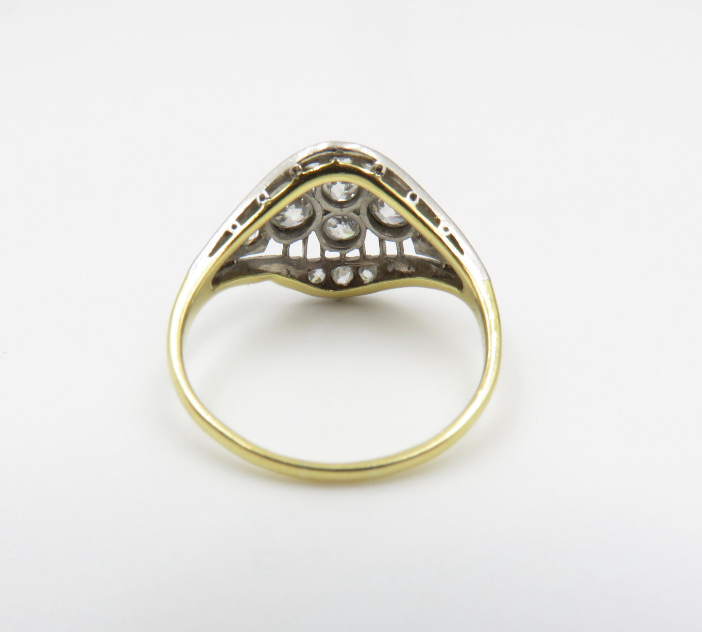 Circa 1910 18KT Gold and Platinum ring set with Old European Cut Diamonds