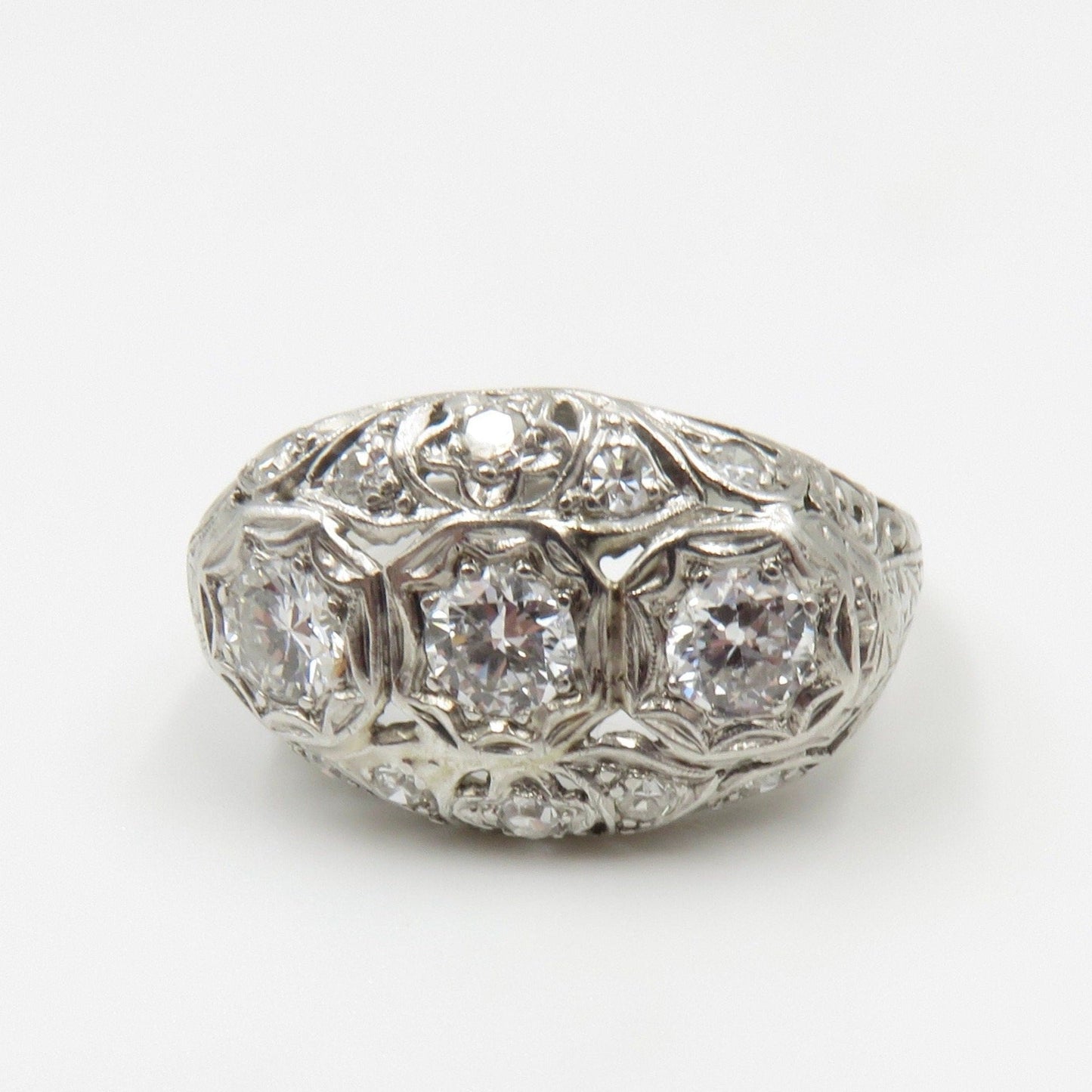 Circa 1920's Three Stone Diamond and Platinum Ring