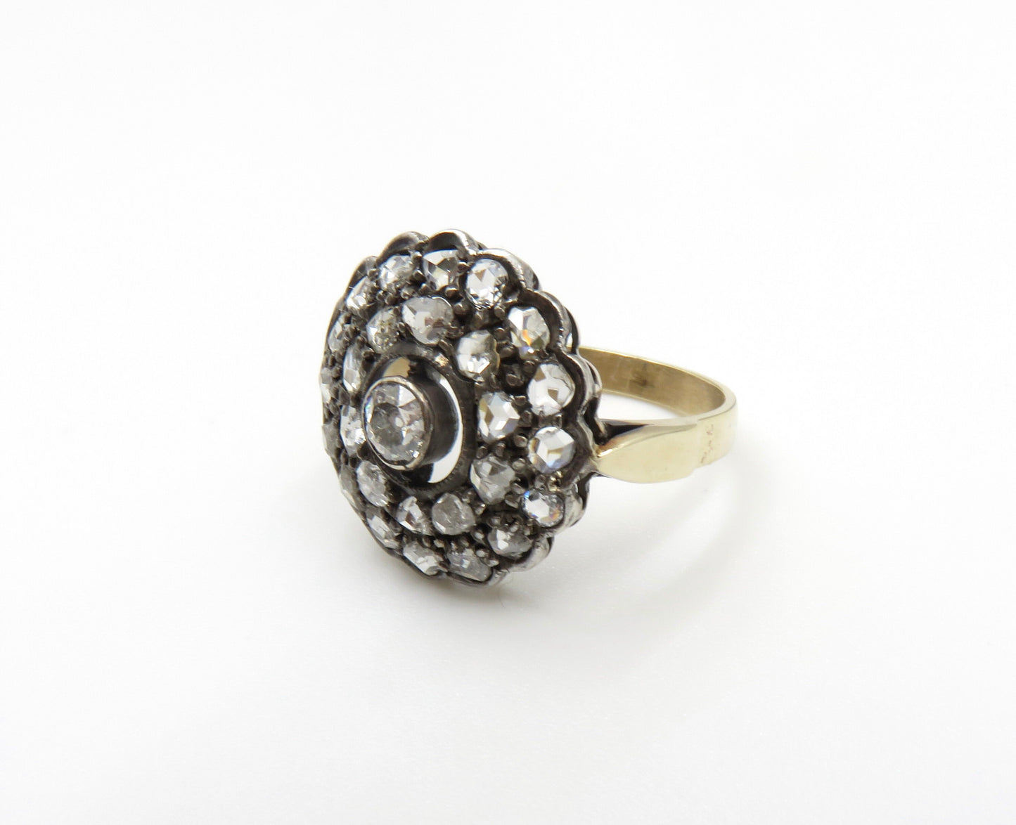 Circa 1860 Old European Cut and Rose Cut Diamond Cluster Ring