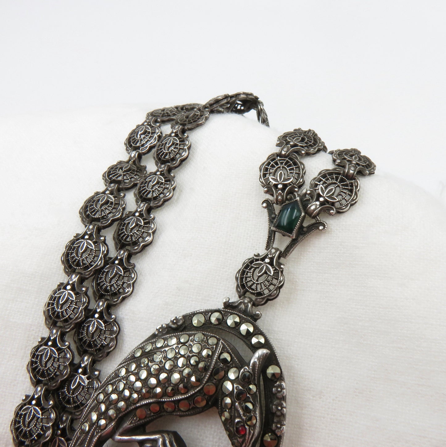 Circa 1930.  Silver and Marcasite Bird Pendant