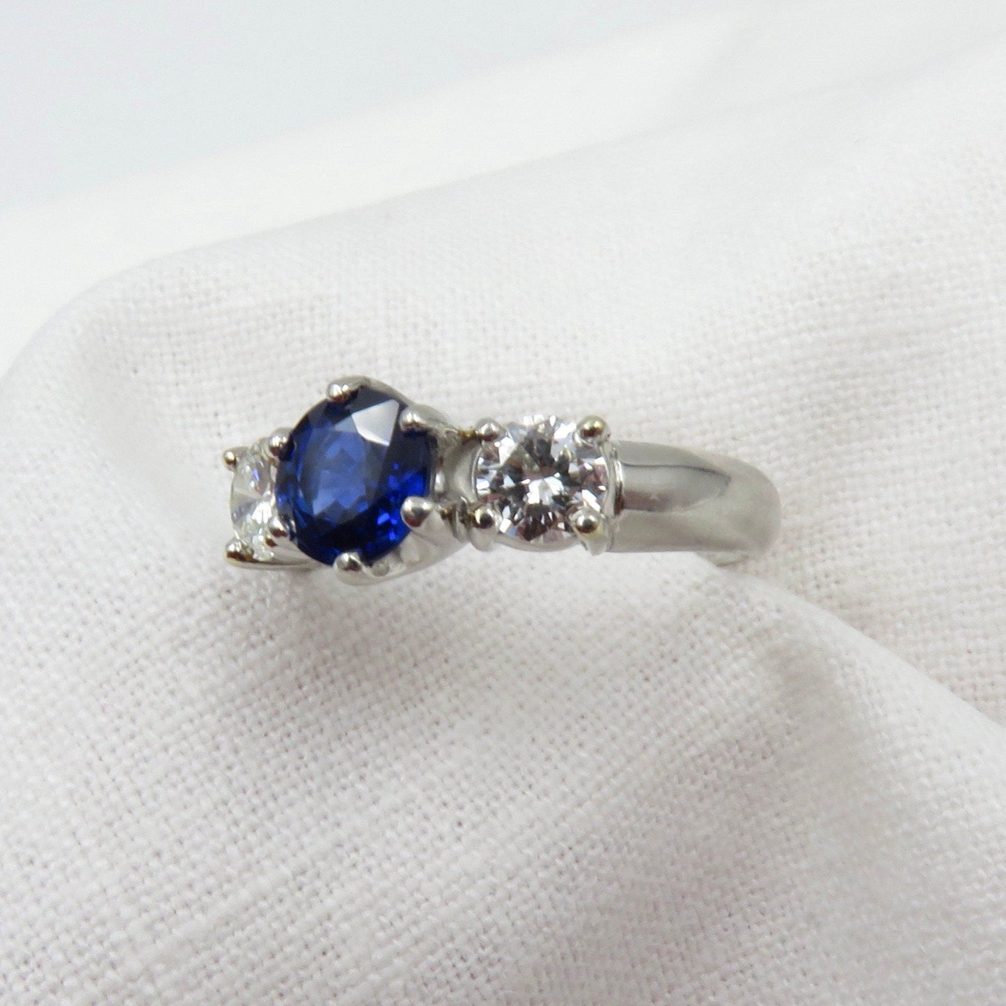 Sapphire and Diamond Three stone Engagement Ring Set in Platinum