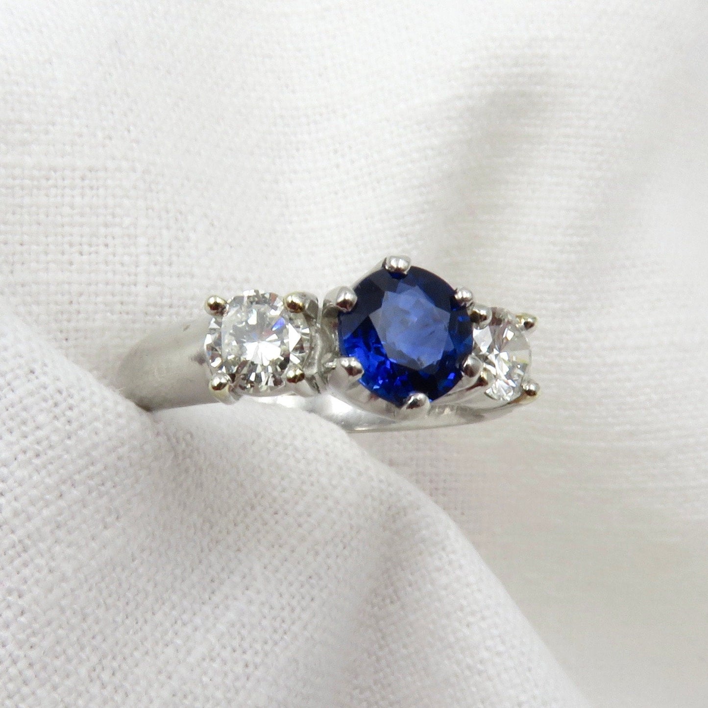 Sapphire and Diamond Three stone Engagement Ring Set in Platinum